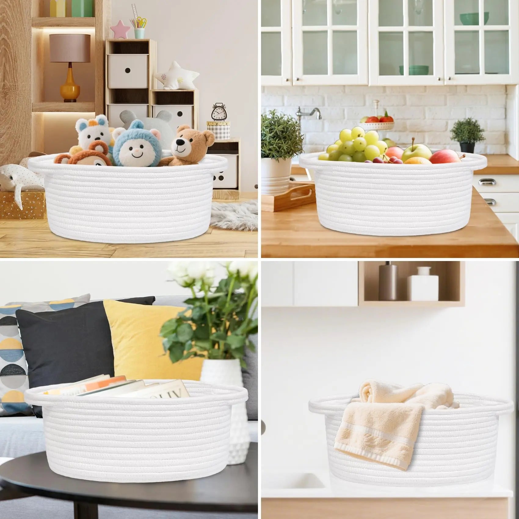 ABenkle Small Basket with Gift Bags and Ribbons, Empty Gift Baskets, Decorative Boho Rope Woven Nursery Storage Organizer Toy Baskets with Handle for Baby Showers, 12"X 8" X 5"