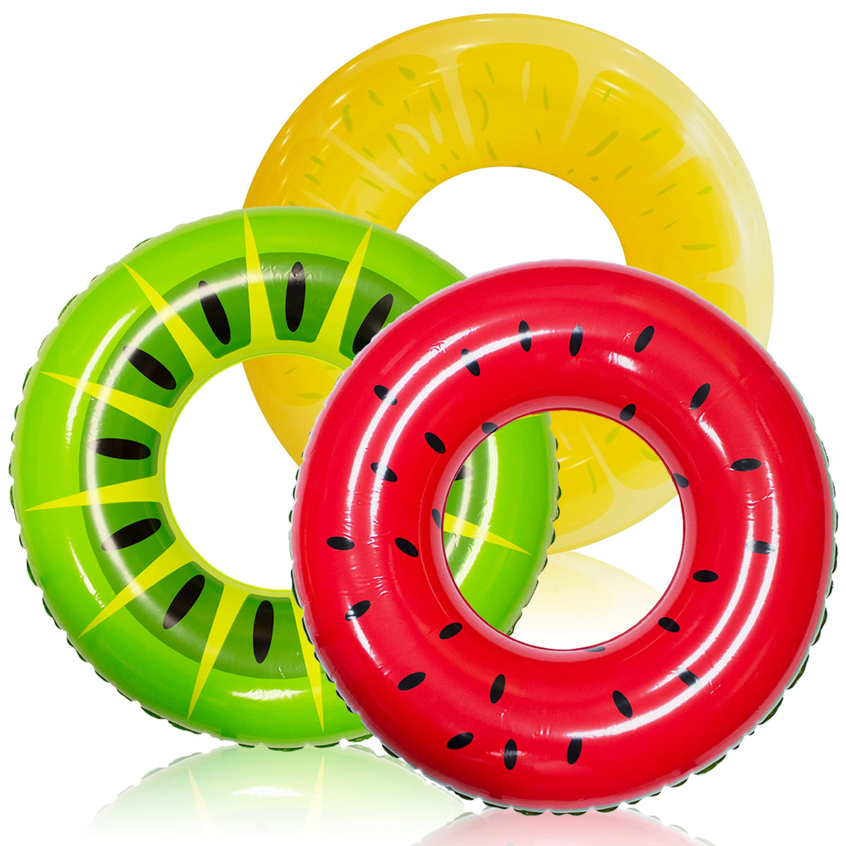 JOYIN Aufblasbarer Schwimmreifen (3er-Pack) mit Sommerfrüchte-Bemalung, Poolspielzeug für Poolparty-Dekorationen