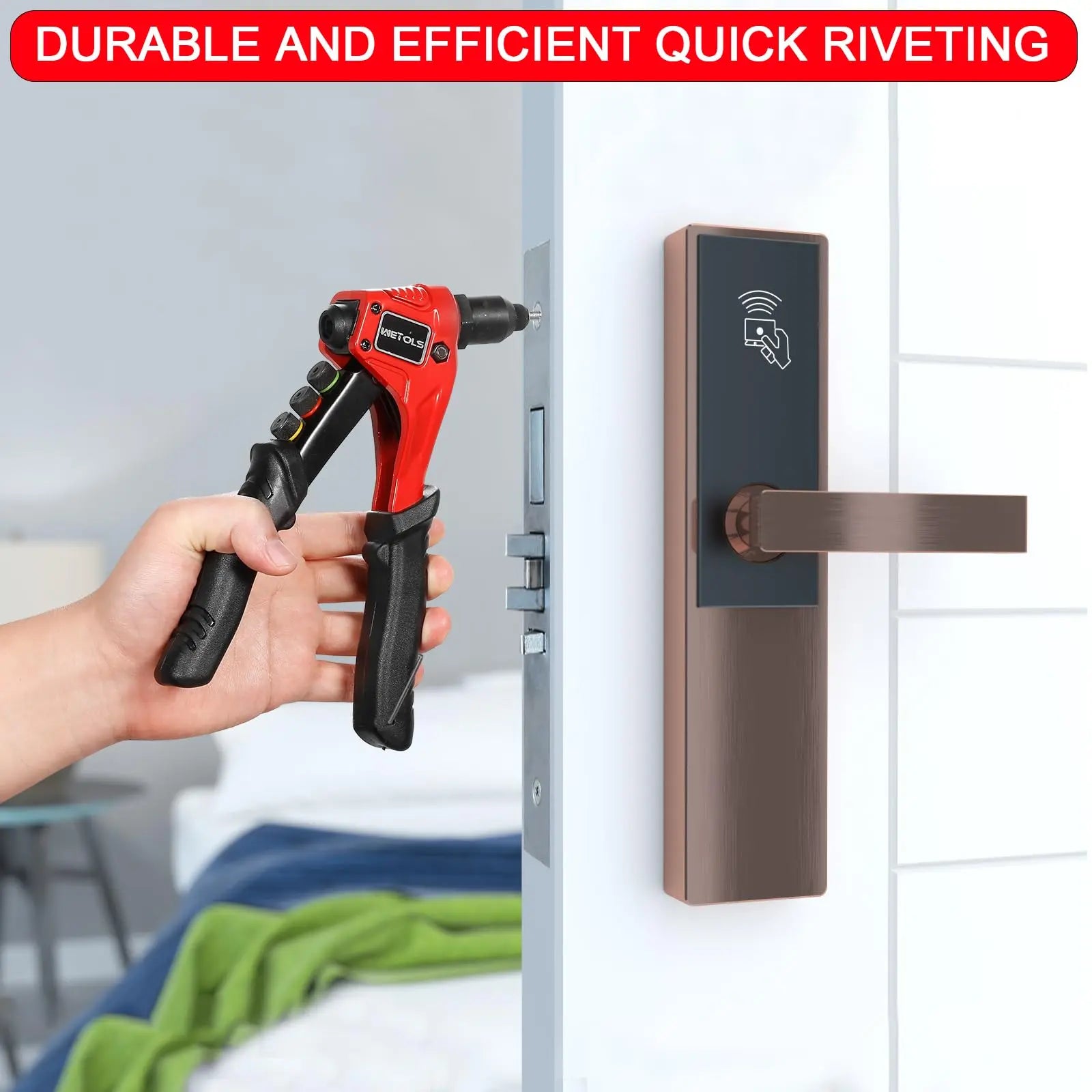 WETOLS Pop Rivet Gun Kit with 200 Blind Rivets, Upgraded Manual Single Hand Riveter with 4 Tool-Free Interchangeable Rivet Heads and 4 Drill Bits, Pop Rivet Tool Kit with Sturdy BMC Carrying Case