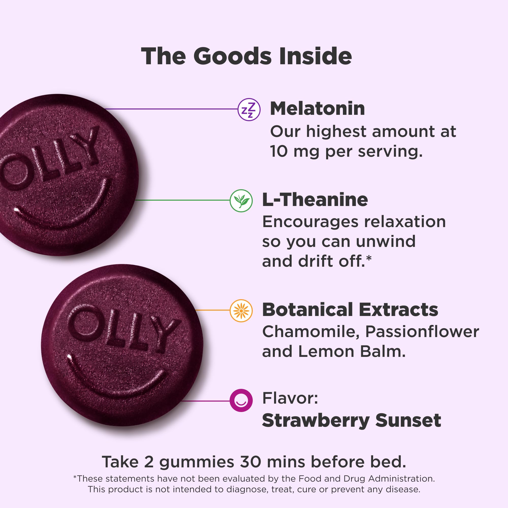 OLLY Max Strength Sleep Gummy, 10mg Melatonin, L-Theanine, Chamomile, Lemon Balm, Sugar Free, Vegetarian Sleep Aid, Strawberry - 50 Count