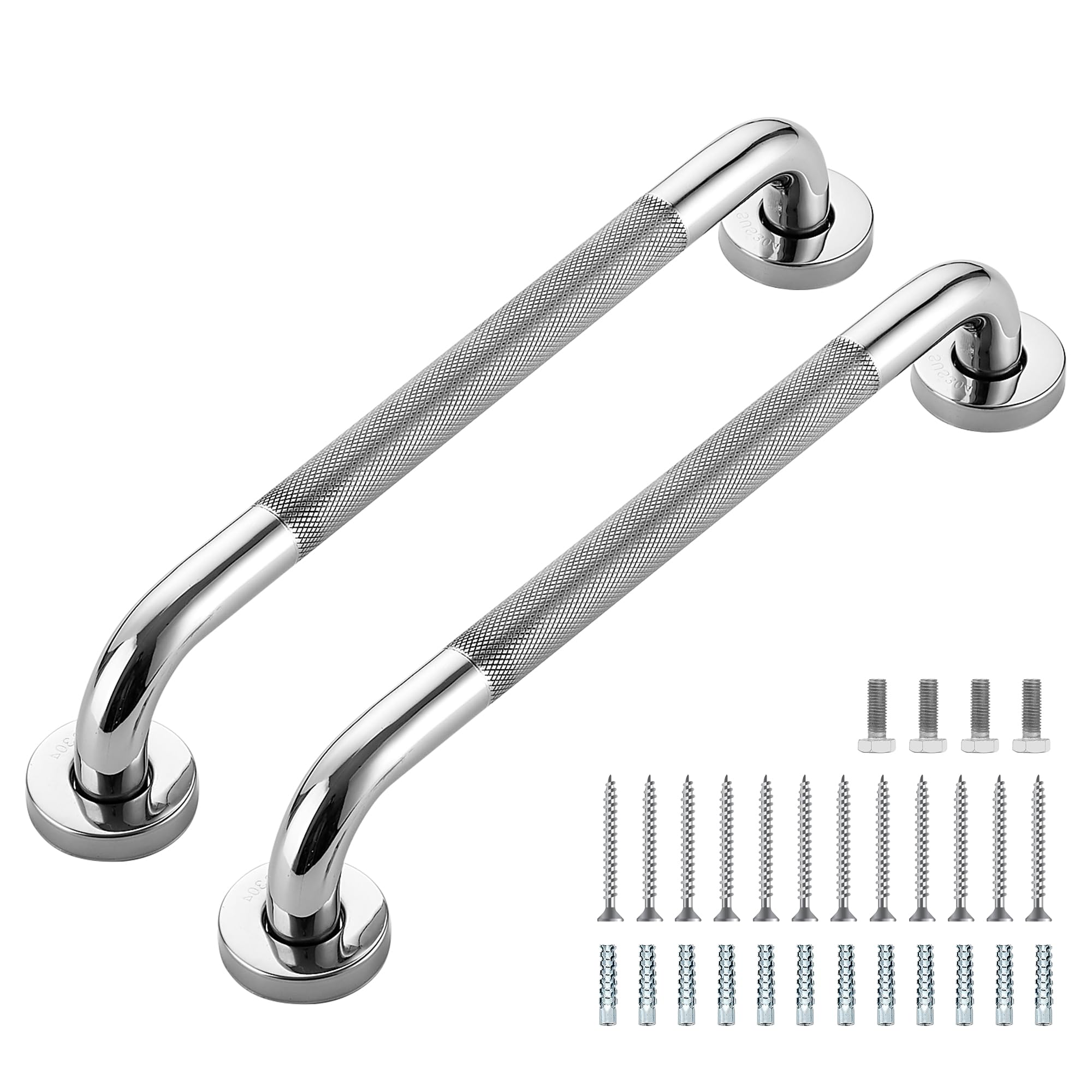 Haltegriffe für Dusche, 2er-Pack 40 cm rutschfeste Duschgriffe für Senioren, Sicherheits-Duschhaltegriff, Edelstahl-Haltegriffe für Behinderte für Badezimmer (poliertes Nickel 2,5 cm Durchmesser)