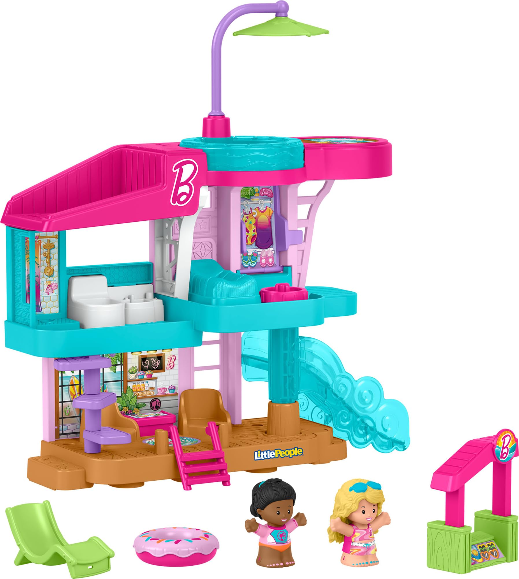 Fisher-Price Little People Kleinkindspielzeug Barbie Strandhaus Spielset, Figuren und Zubehör für fantasievollen Spielspaß im Vorschulalter ab 18 Monaten