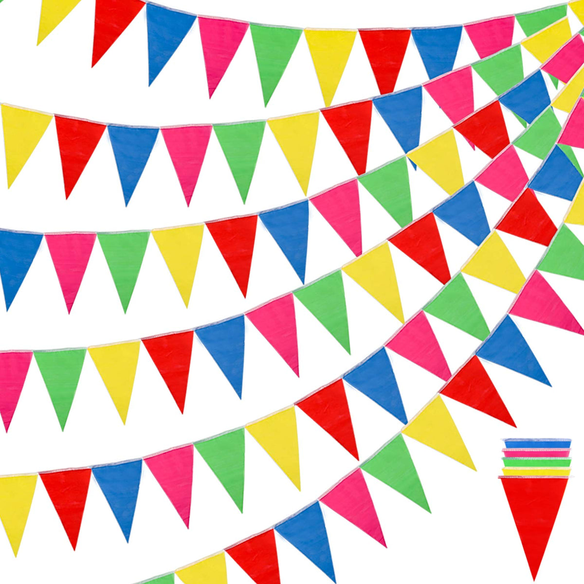 RUBFAC 310m 720tlg. Bunte Wimpelkette Multicolor Girlande Dreieckige Flaggen Großpackung, Girlande für Große Eröffnungen, Karneval Motto Geburtstagsparty Dekoration Outdoor Events Klassenzimmer Dekoration
