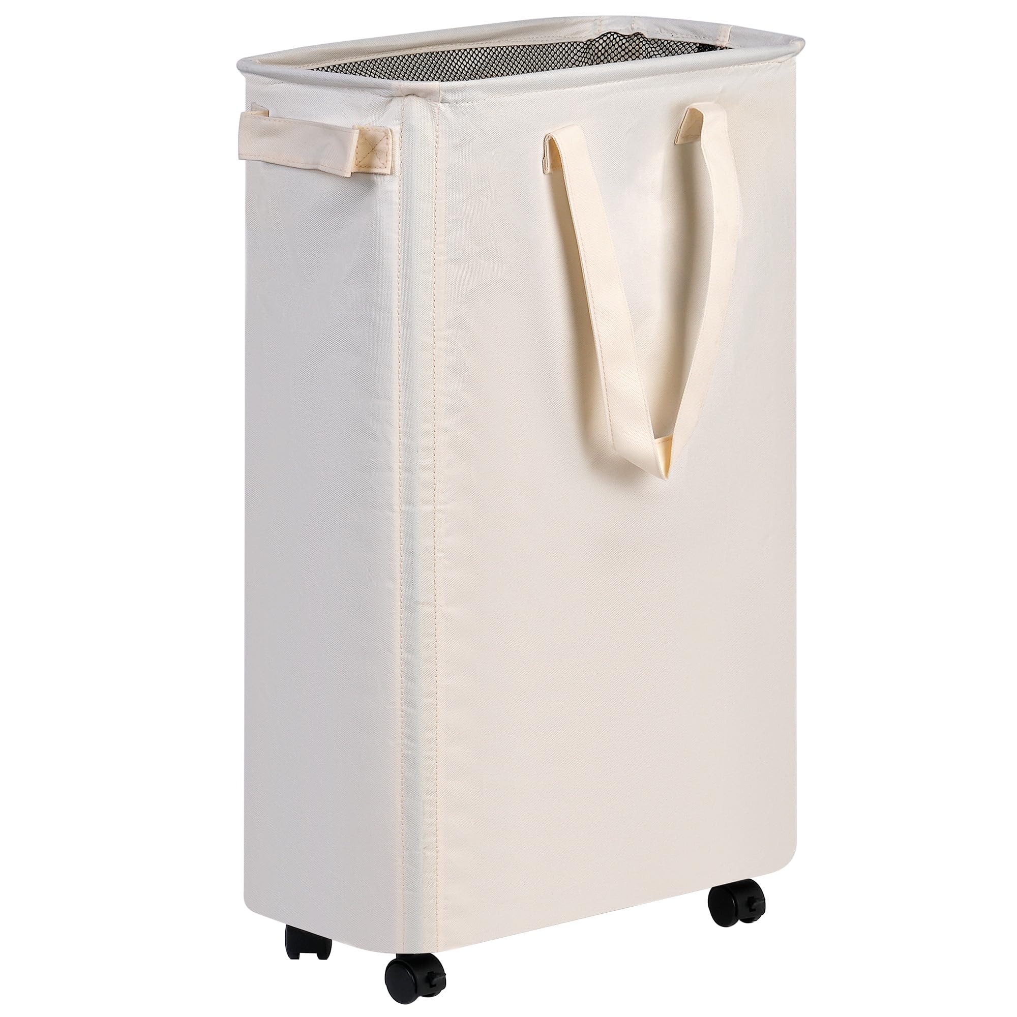 efluky Schlanker Wäschekorb mit Rollen, rollender Wäschekorb für Kleidung, kleiner Wäschekorb für Schlafzimmer, Wohnheim und Waschküche, 60L (12,7 Gallonen) Beige