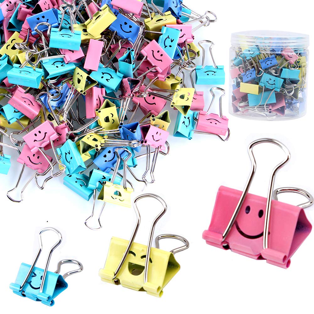80pack Binder Clips, Limque Paper Clips,Paper Clamps with Colored Cute Hollow Smiling Face,80 Pcs Assorted Size Clip, for Office,Teacher Gifts and Kitchen