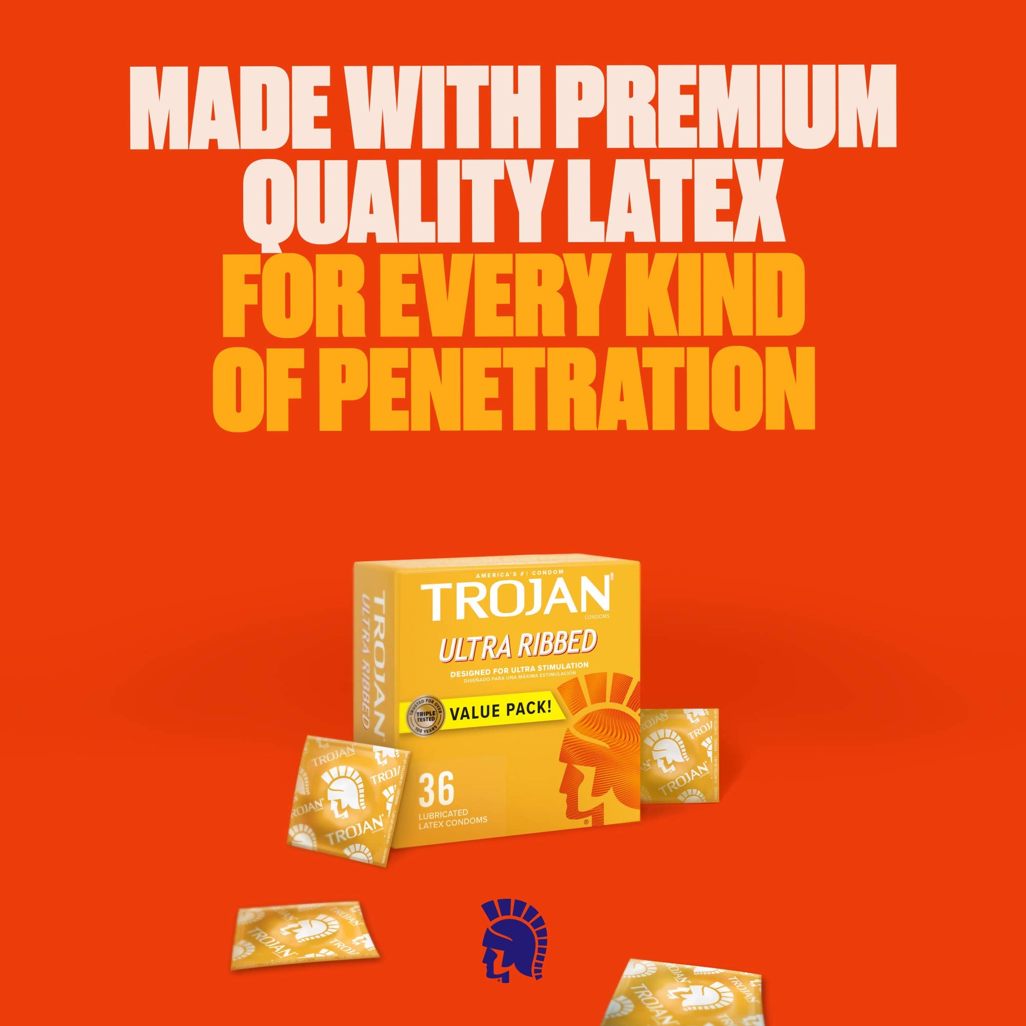 TROJAN Condoms Ultra Ribbed for Ultra Stimulation, 36 Count Pack