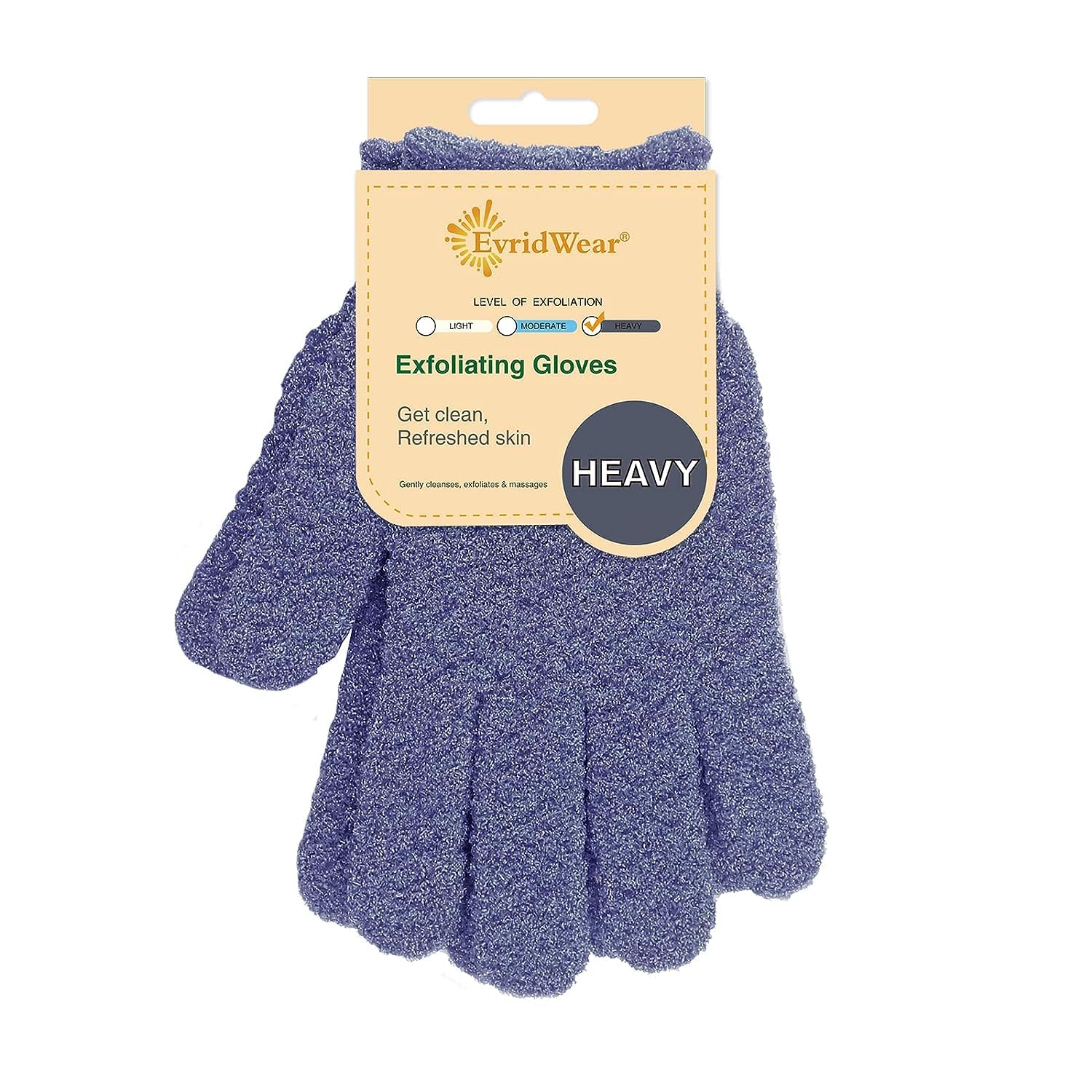Evridwear Peeling-Badehandschuhe mit Dual-Textur für Dusche, Spa, Massage und Körperpeeling, Entferner abgestorbener Hautzellen, Handschuhe mit Aufhängeschlaufe (1 Paar, schwerer Handschuh)