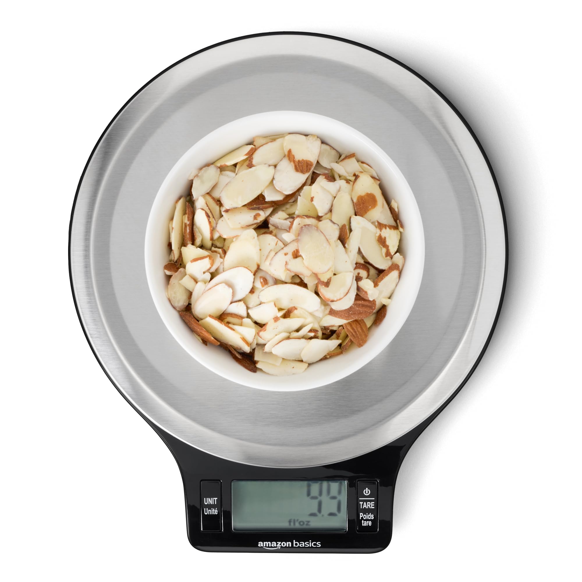 Amazon Basics Digital Kitchen Scale with LCD Display, Batteries Included, Weighs up to 11 pounds, Black and Stainless Steel