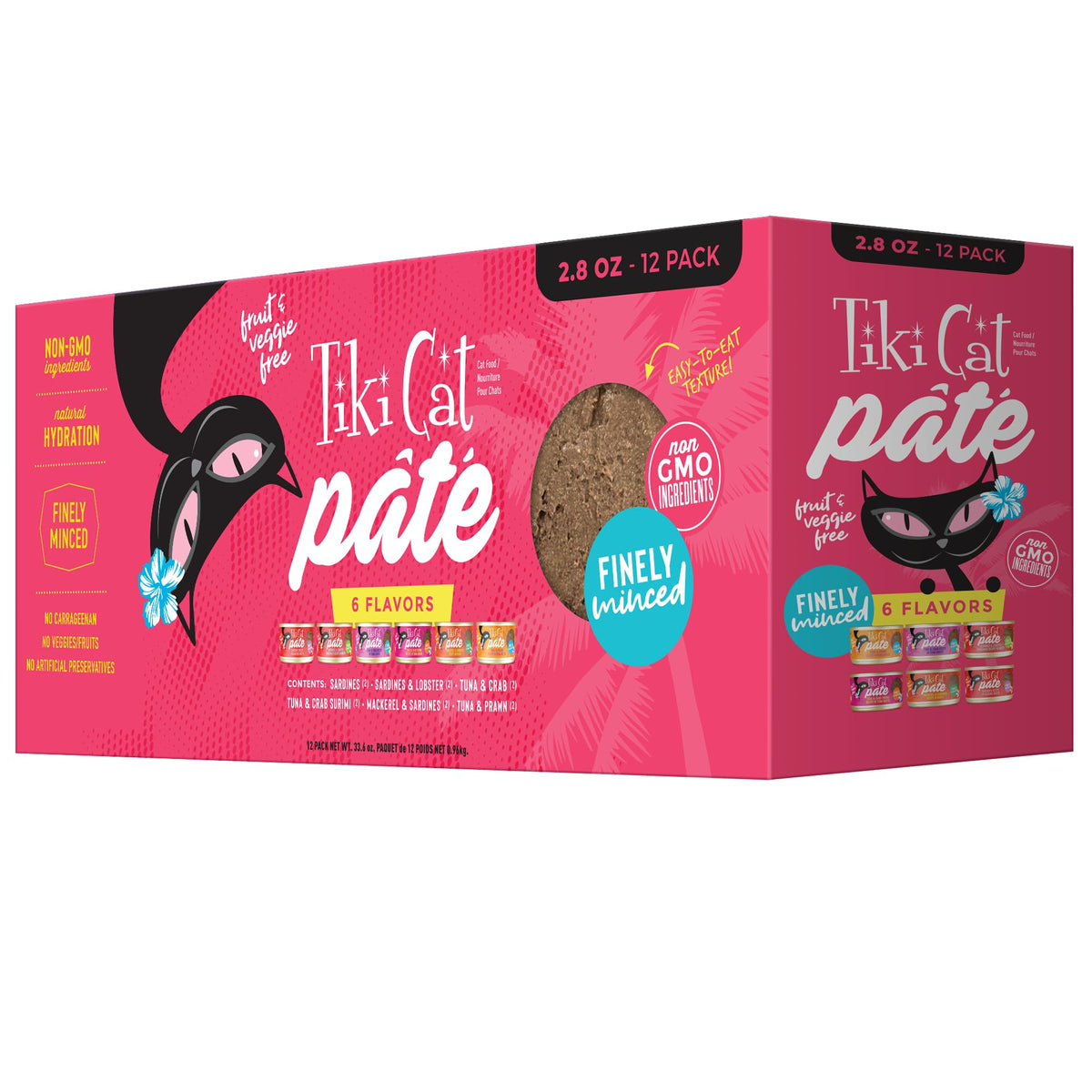 Tiki Cat Grill Pate Variety Pack, Combinations of Real Flaked Fish, Wet High-Protein & High-Moisture Cat Food, 2.8 oz. Cans (Pack of 12)