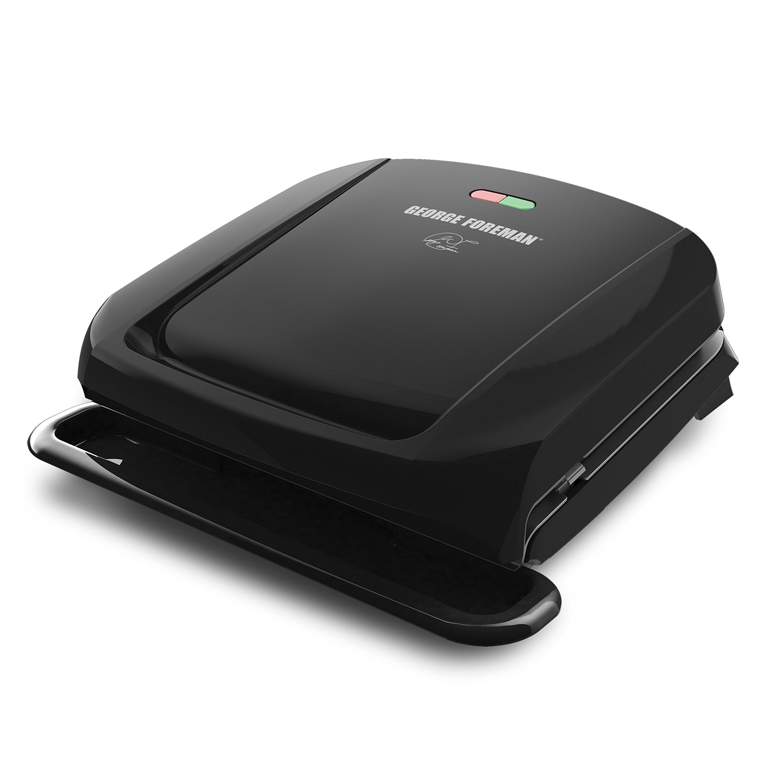 George Foreman 4-Portion Elektrogrill und Panini-Maker mit abnehmbaren Platten, George Tough Antihaftbeschichtung, Fettauffangschale fängt Fett auf, Schwarz