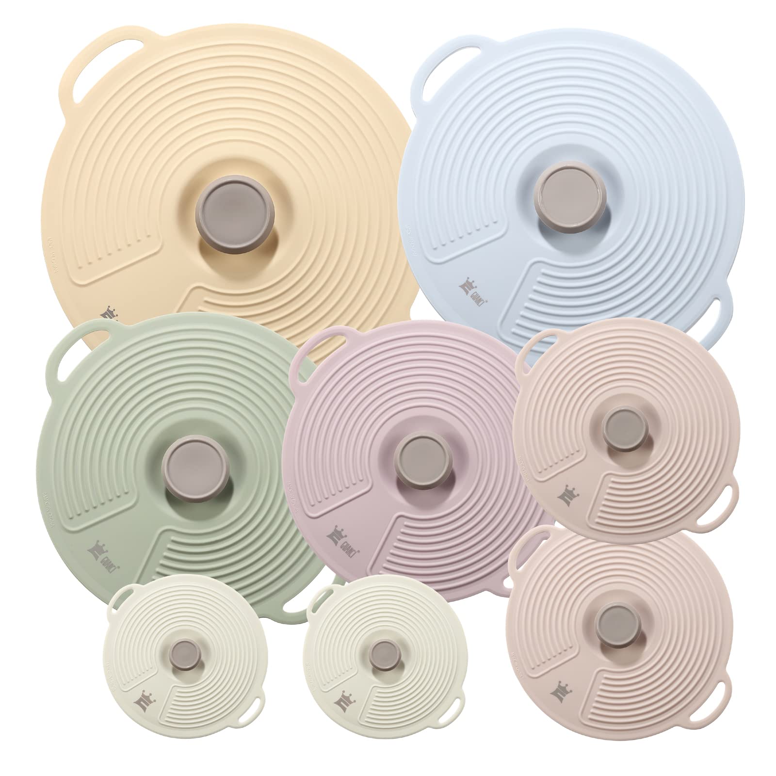 GUANCI Silicone Lids for Bowl 8 Pack, Microwave Splatter Cover with 6 Sizes Reusable Heat Resistant Lids Fits Cups, Bowls, Plates, Pots, Pans, Skillets, Stove Top, Oven, Fridge Dishwasher Safe