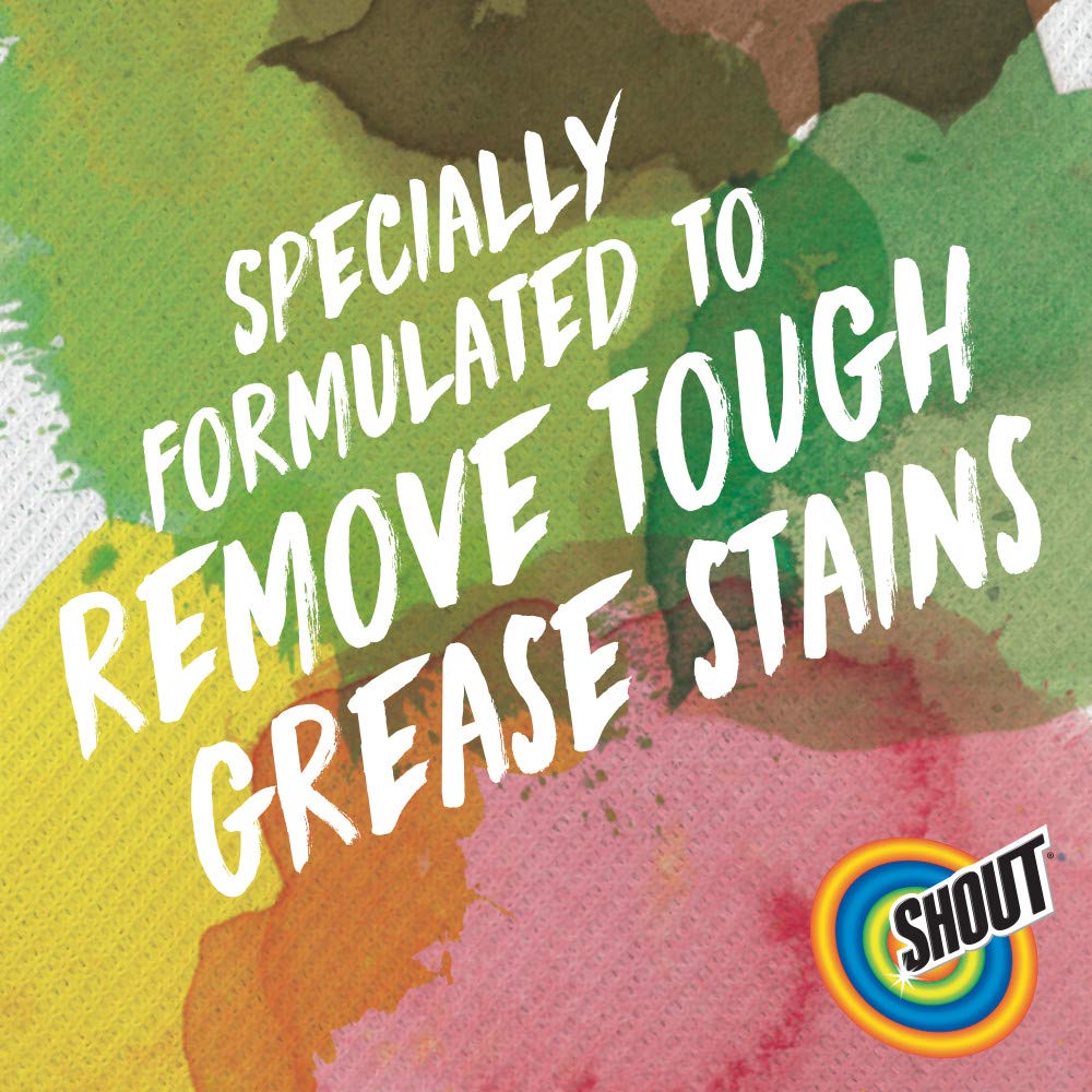Shout Advanced Grease Busting Foam, Laundry Stain Remover, Oil and Grease Stain Remover for Clothes Laundry; Works on motor oil, bike grease, cooking oil, and more! 18oz Can