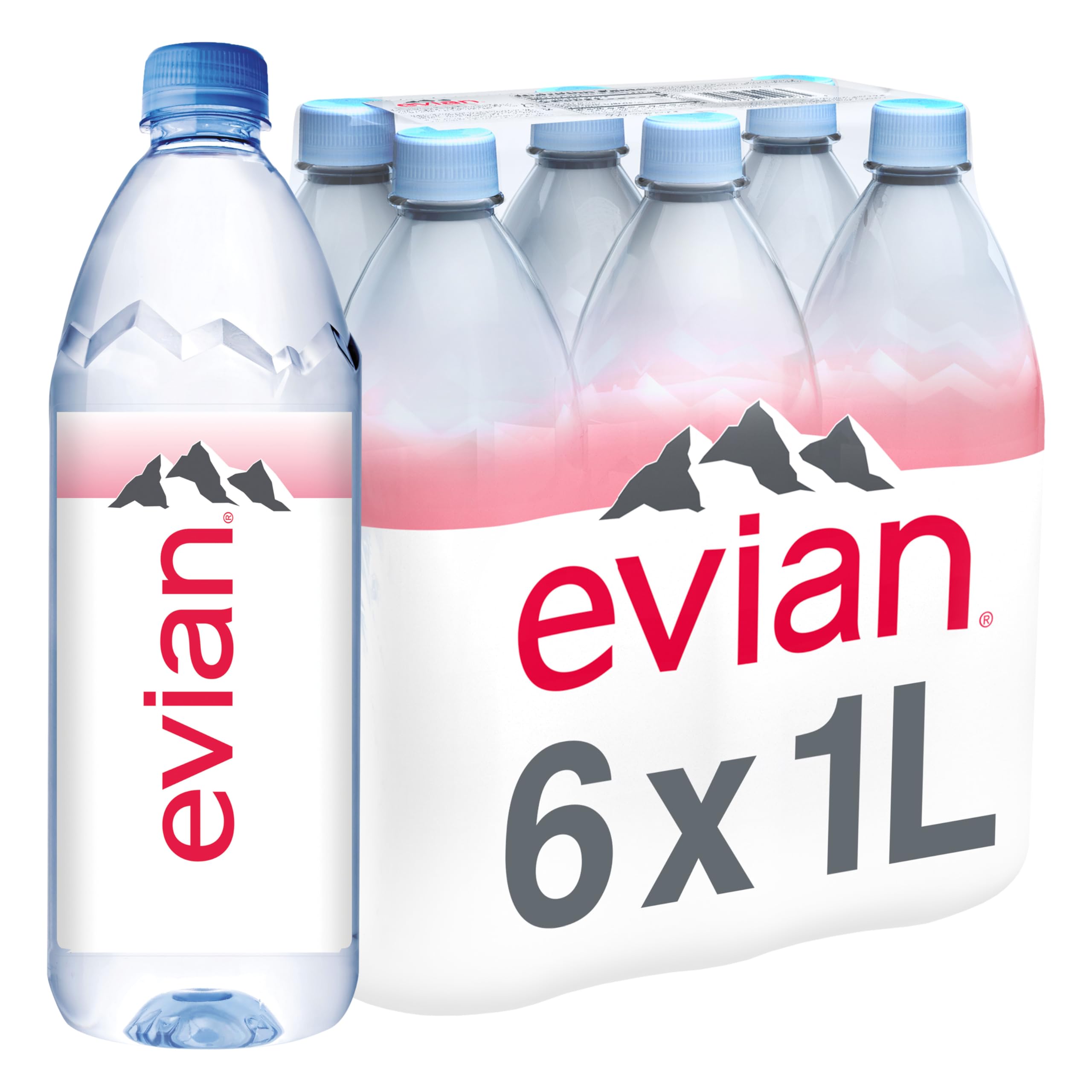 Evian natürliches Mineralwasser, 1 L Flaschen, 6er-Pack