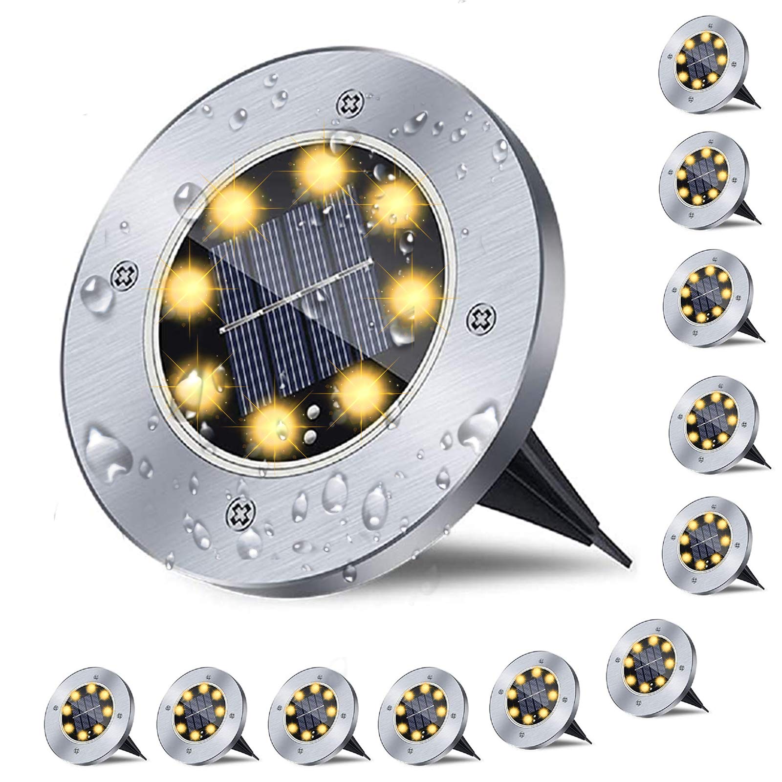Rayolon Solar Ground Lights, Waterproof Solar Garden Lights, Upgraded Outdoor Garden Waterproof Bright in-Ground Light, Landscape Lighting for Pathway,Yard,Deck,Lawn,Patio,Walkway (12 Pack Warm Light)