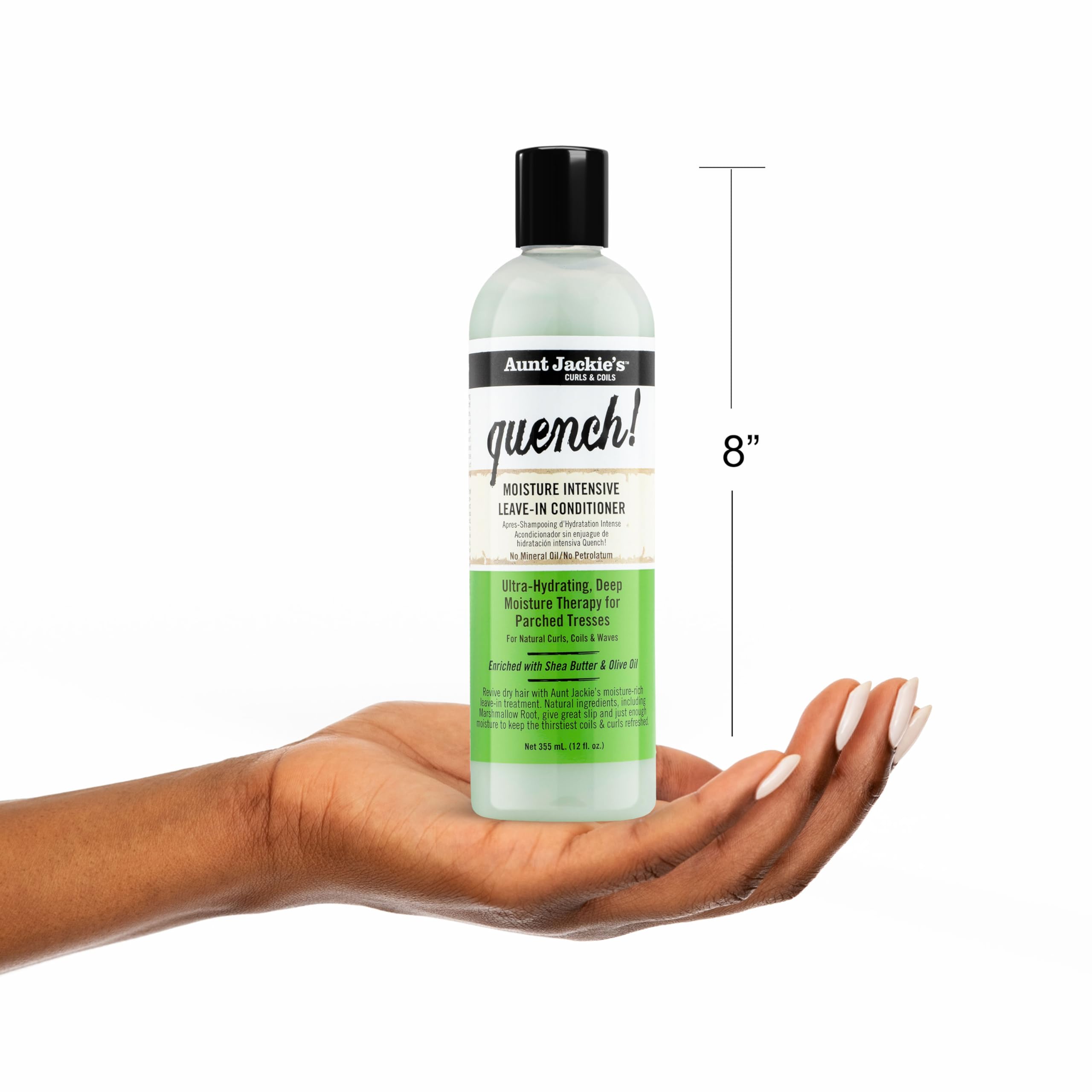 Aunt Jackie's Curls and Coils Quench Moisture Intensive Leave-In Hair Conditioner for Natural Curls, Coils and Waves, Enriched with Shea Butter, 12 oz