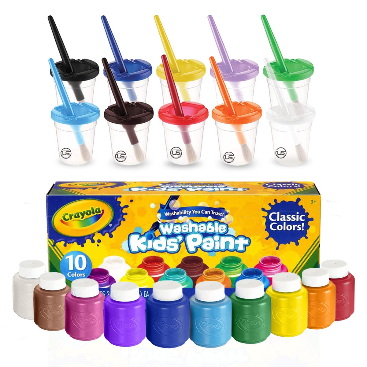 Das Mega Deals Kinder Malset, abwaschbare Farbe für Kinder mit Farbbechern und Kleinkind-Pinseln, ungiftige abwaschbare Fingerfarben je 60 ml, Geschenkpaket für Kleinkinder zum Malen