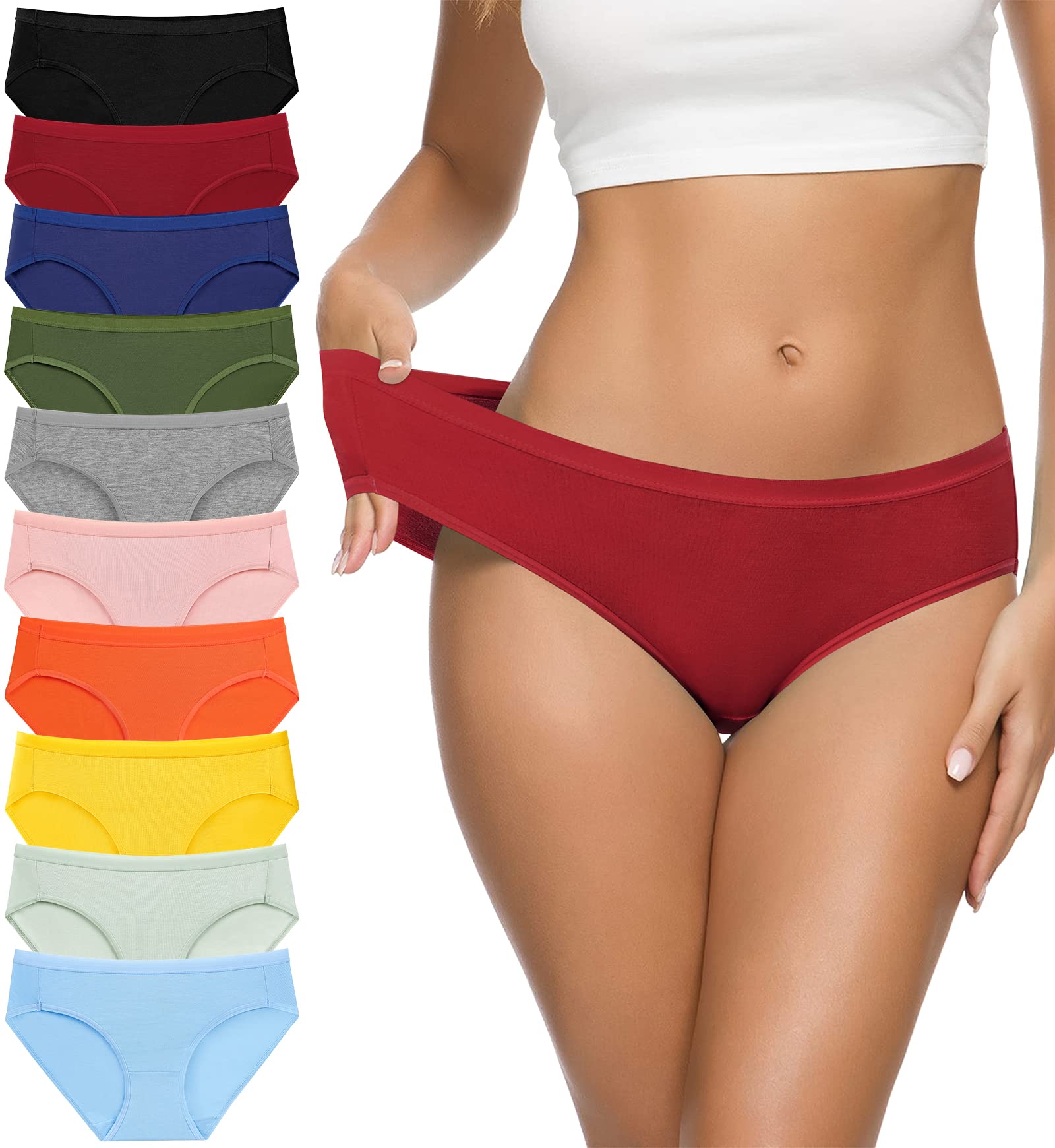 Eiggam Damen Baumwoll-Bikinihöschen, hoch geschnitten, vollständige Abdeckung, dehnbar, kühl, weich, Damenunterwäsche-Packungen – 10er-Pack, M
