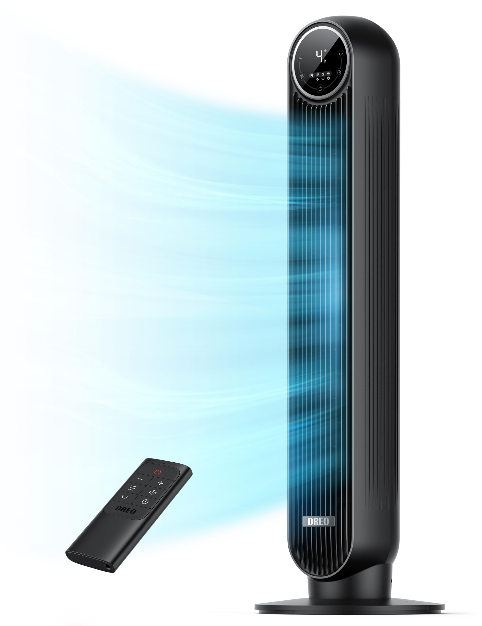 Dreo Turmventilator für Schlafzimmer, leiser Standventilator mit 7,6 m/s Luftgeschwindigkeit, 90° Oszillation, 4 Geschwindigkeiten, 4 Modi, 8H Timer, Standventilator, Bladeless Ventilator, Schwarz, Nomad One (DR-HTF007)