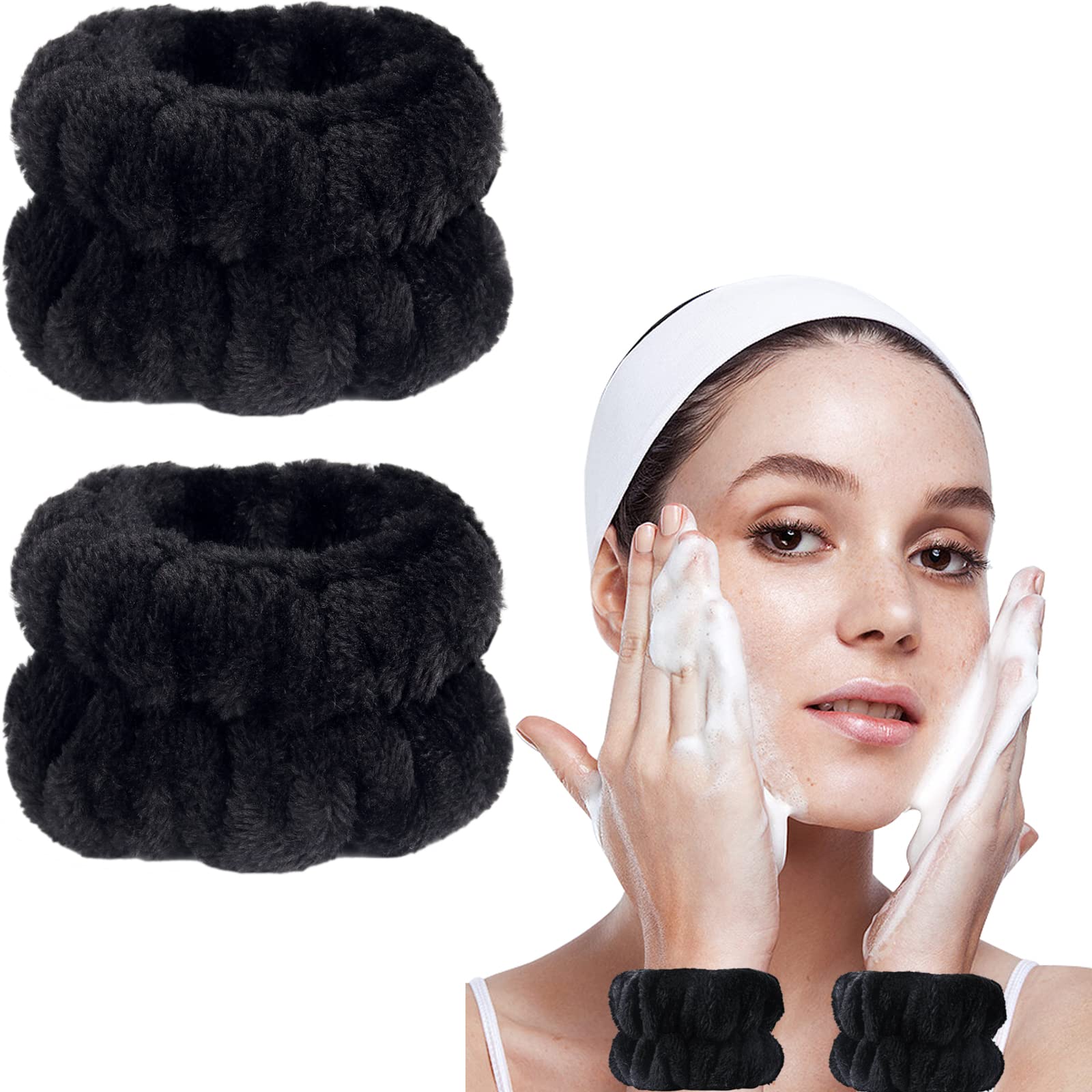 Taocar 2pcs Wrist Bands for Washing Face, Microfiber Face Washing Wristbands, Arm Wrist Towels, Spa Face Wash Wristbands, Stretchy Absorbent Wash Band for Woman Children
