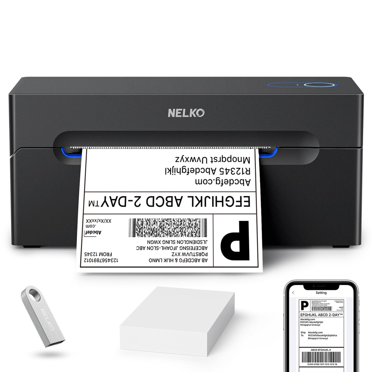 Nelko Bluetooth Thermal Shipping Label Printer, Wireless 4x6 Shipping Label Printer for Shipping Packages, Support Android, iPhone and Windows, Widely Used for , Ebay, Shopify, Etsy, USPS