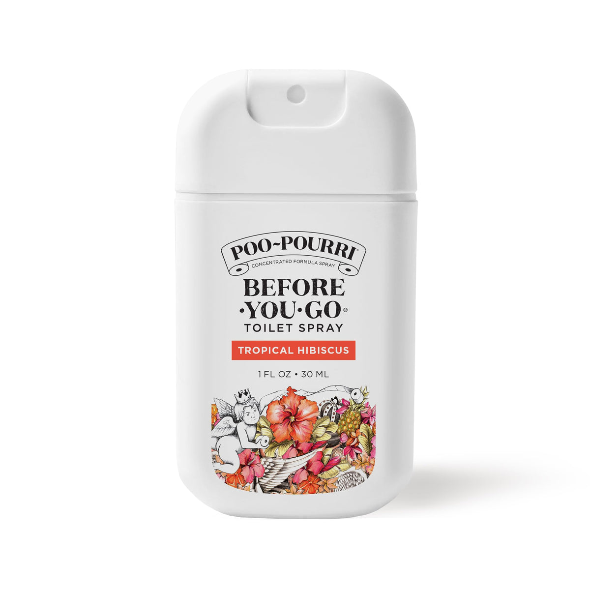 Poo-Pourri Before-You-Go Pocket Toilettenspray, Reiseutensilien, Tropical Hibiscus, 30 ml, Bis zu 50 Anwendungen, Geruchsentferner für die Toilette unterwegs mit ätherischen Ölen, TSA-konforme Größe, Hibiskus, Aprikose