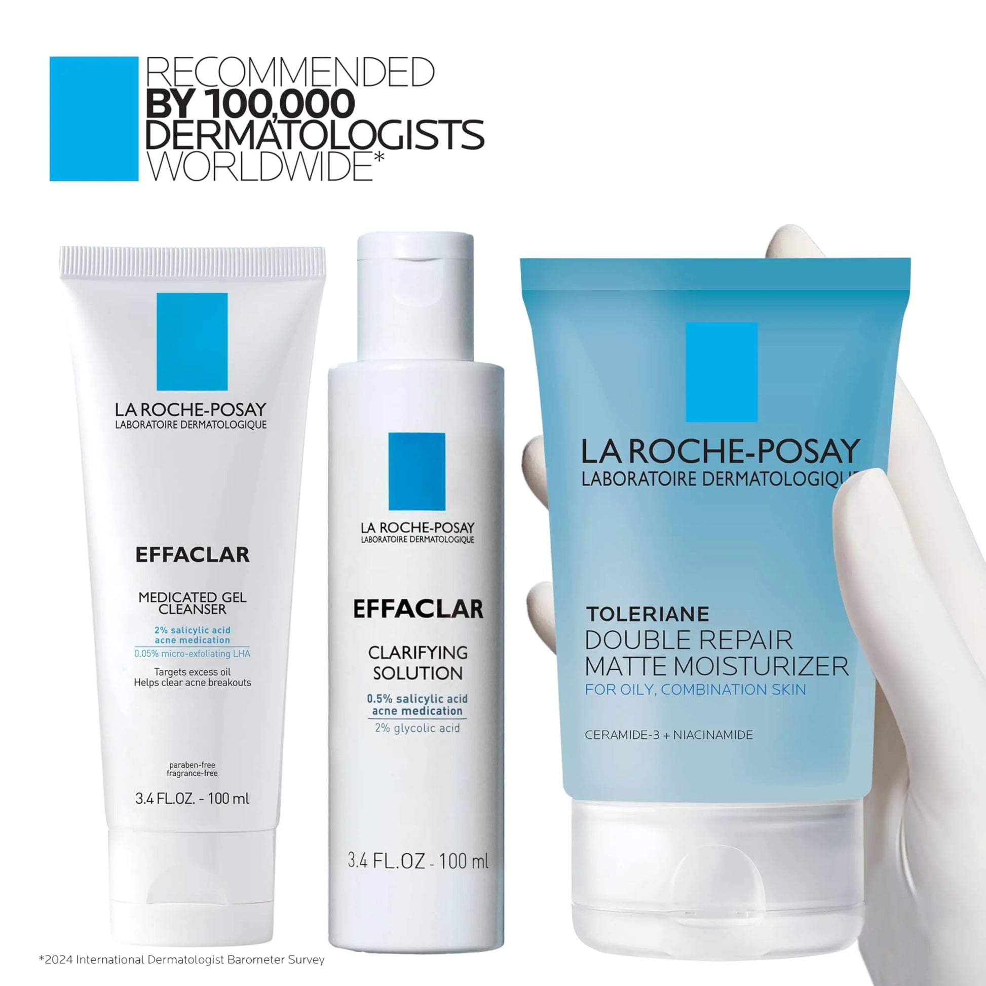 Effaclar Daily Acne Essentials Kit, Acne Treatment System, Salicylic Acid Acne Cleanser, Pore Refining Toner, & Matte Face Moisturizer for Oily Skin & Combination Skin, Oil-Free, 2 Month Supply