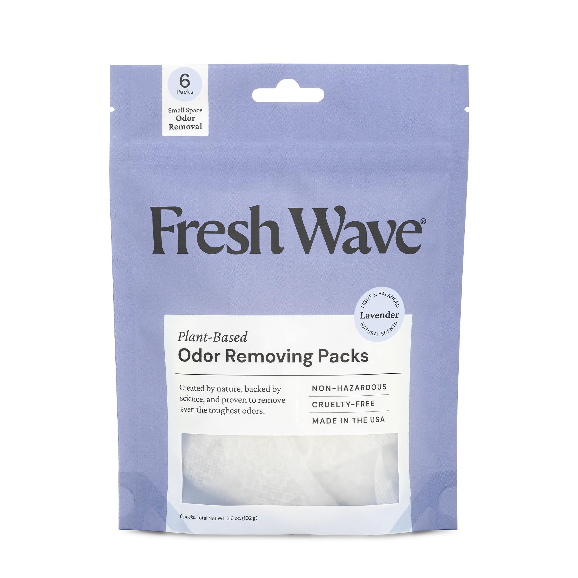 Fresh Wave Lavendel Geruchsentfernende & desodorierende Päckchen | Beutel mit 6 Stück | Sicherere Geruchsbeseitigung für kleine Räume | Natürlicher pflanzlicher Geruchsentferner | Geruchsabsorber für Zuhause