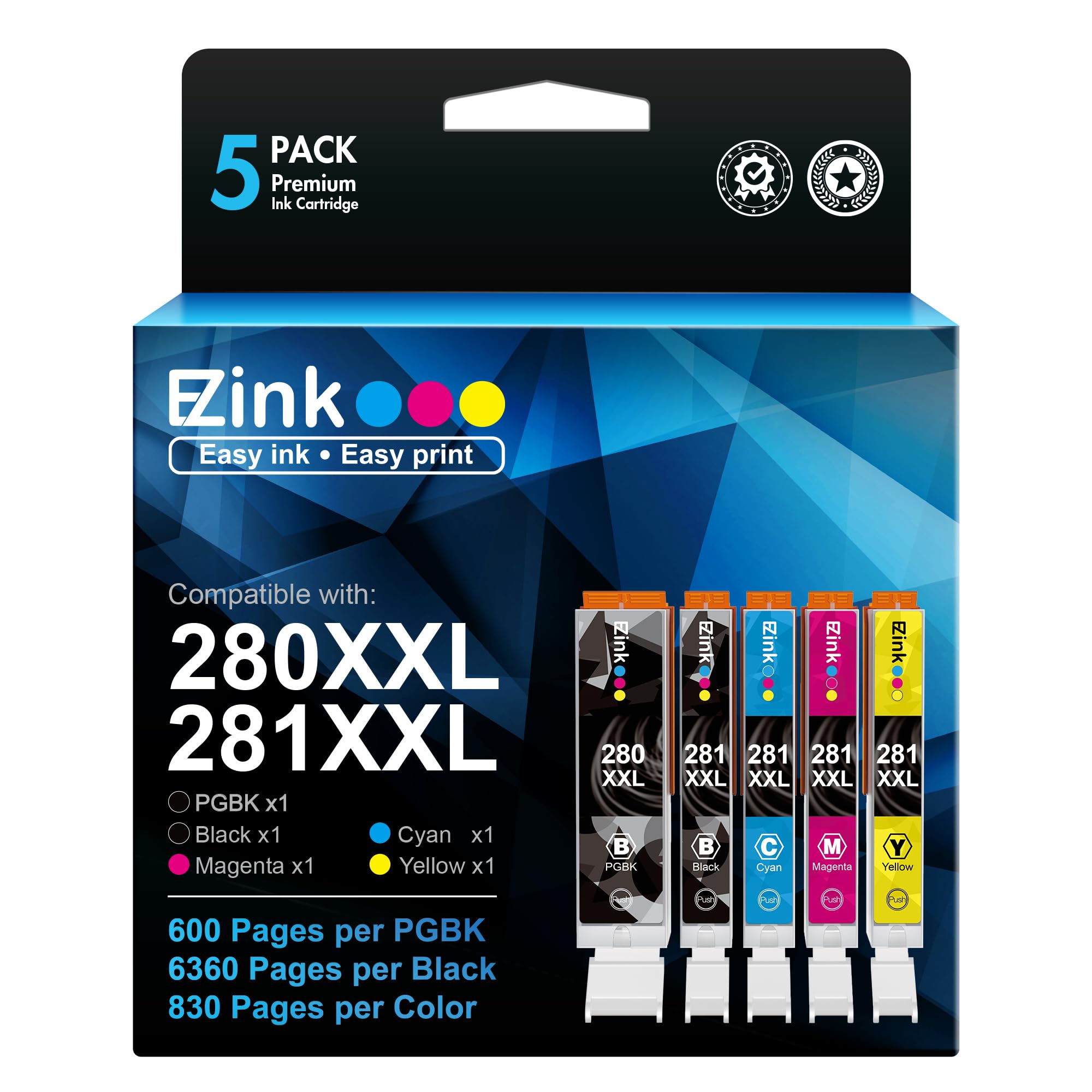 عبوات حبر E-Z Ink متوافقة مع TR8620a بديلة لخراطيش Canon PGI-280XXL CLI-281XXL 280 XXL 281 XXL متوافقة مع طابعات TR8520 TR8620a TR8620 TS702a TS9520 TS9521C TR8520 TS6220 TS6320 TS8220 (عبوة من 5)