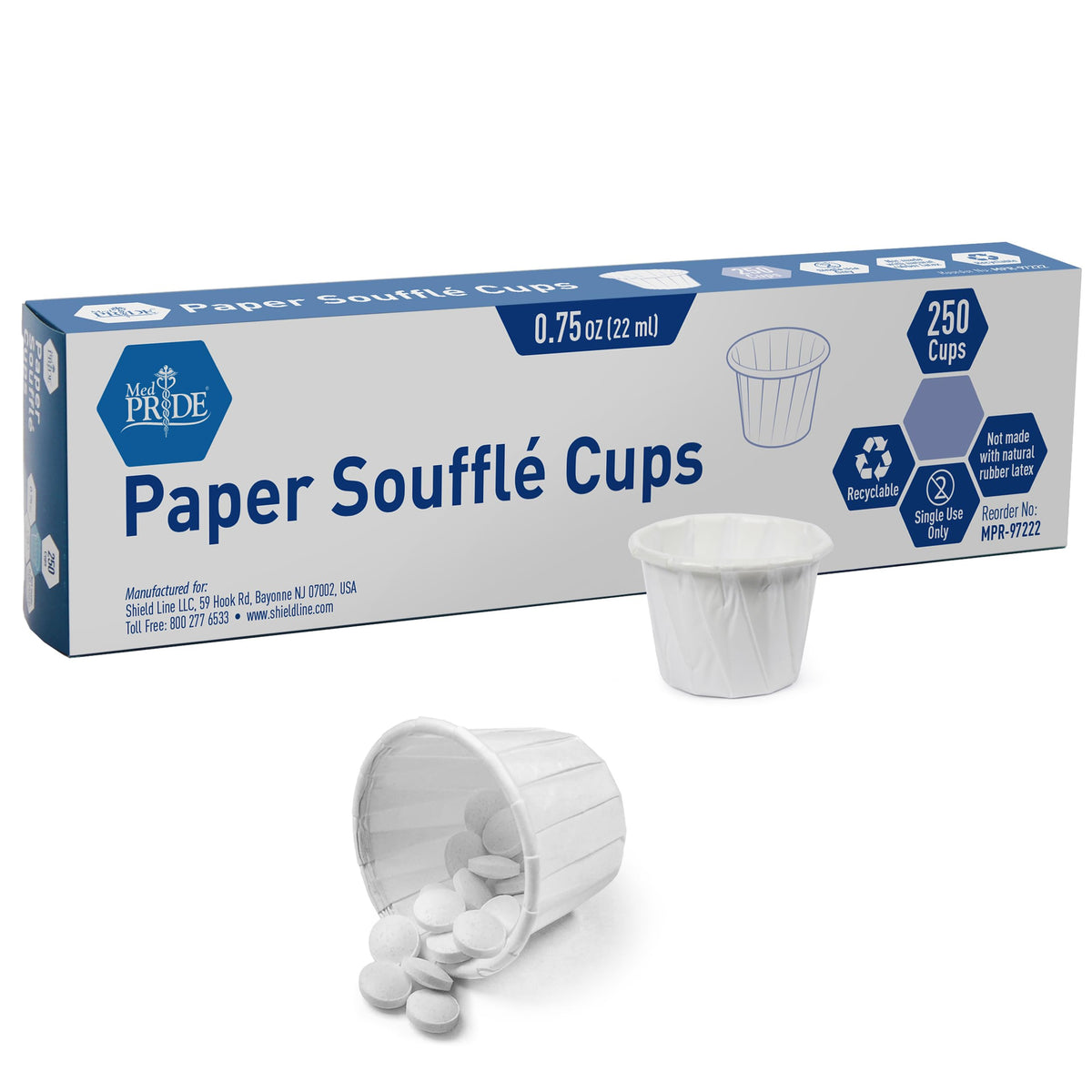 MED PRIDE Einweg-Papiersoufflé-Medizinbecher, 250er-Pack, 0,75 Unzen, Spender-Papierbecher – Pillenhalter für gemischte Pillen, Einzeldosis-Portion, Servieren von Speisen und Desserts