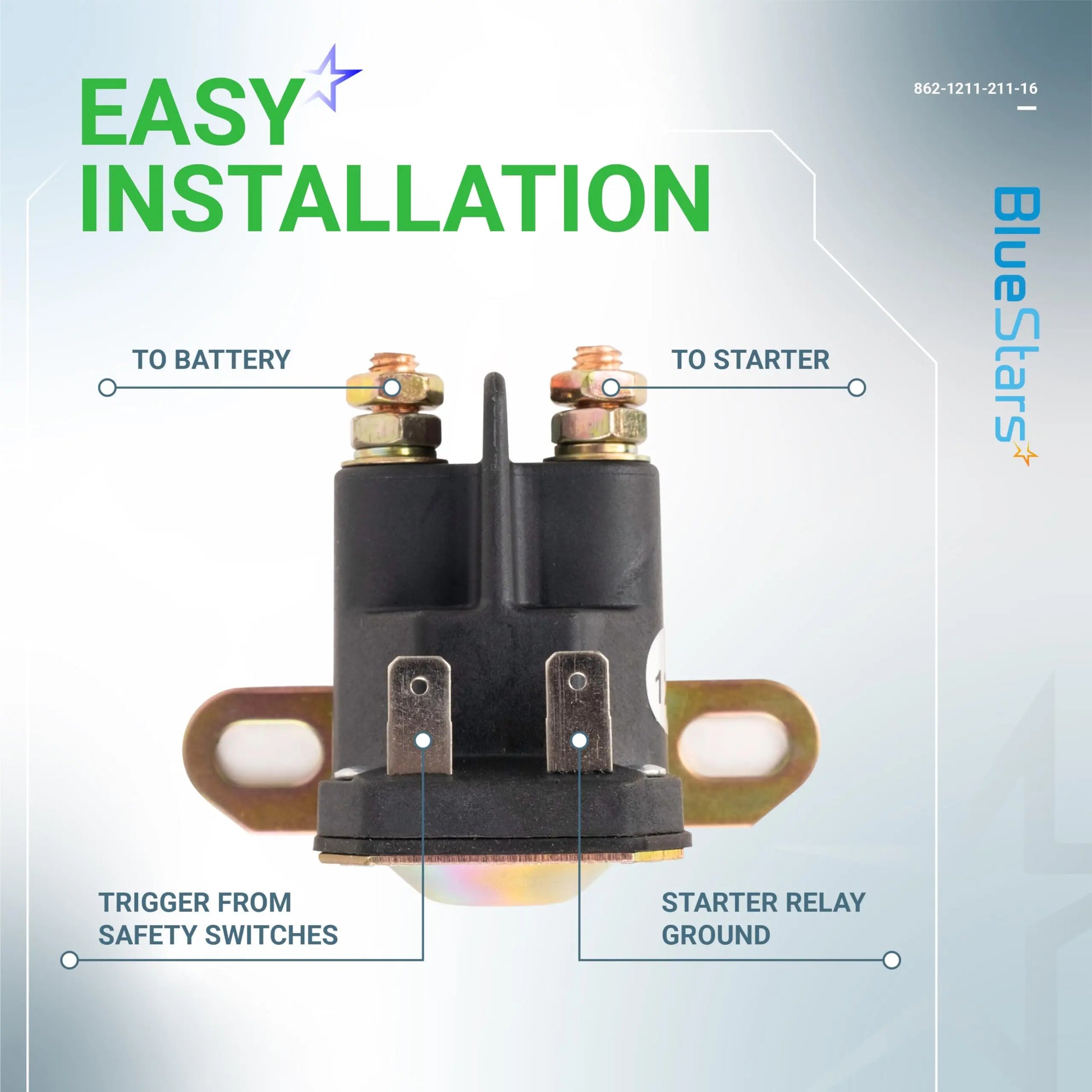BlueStars 862-1211-211-16 AM138068 Starter Solenoid Relay 12V - Compatible with Trombetta John Deere MTD Cub Cadet Lawn Tractor 725-04439 LA100 LA105 LA110 LA115 LA120 LA125 LA135 LA140 LA145 LA150