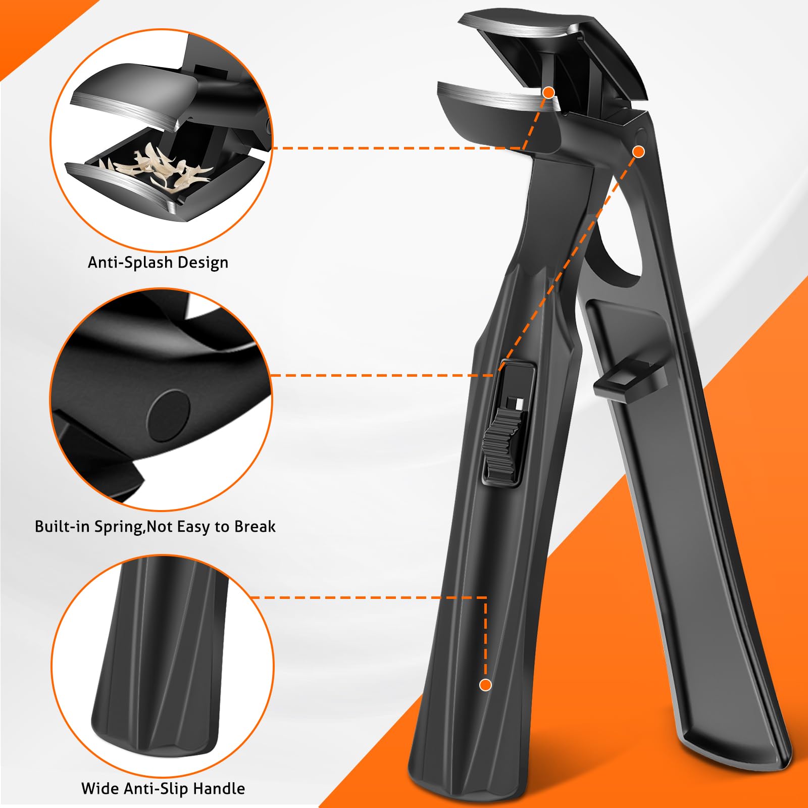 Toenail Clippers for Seniors Thick Toenails, Upgrade Angled Head Large Toe Nail Clippers for Men with Wide Jaw Opening, Sharp Heavy Duty Fingernail Clipper Cutter with Catcher Long Handle -Black