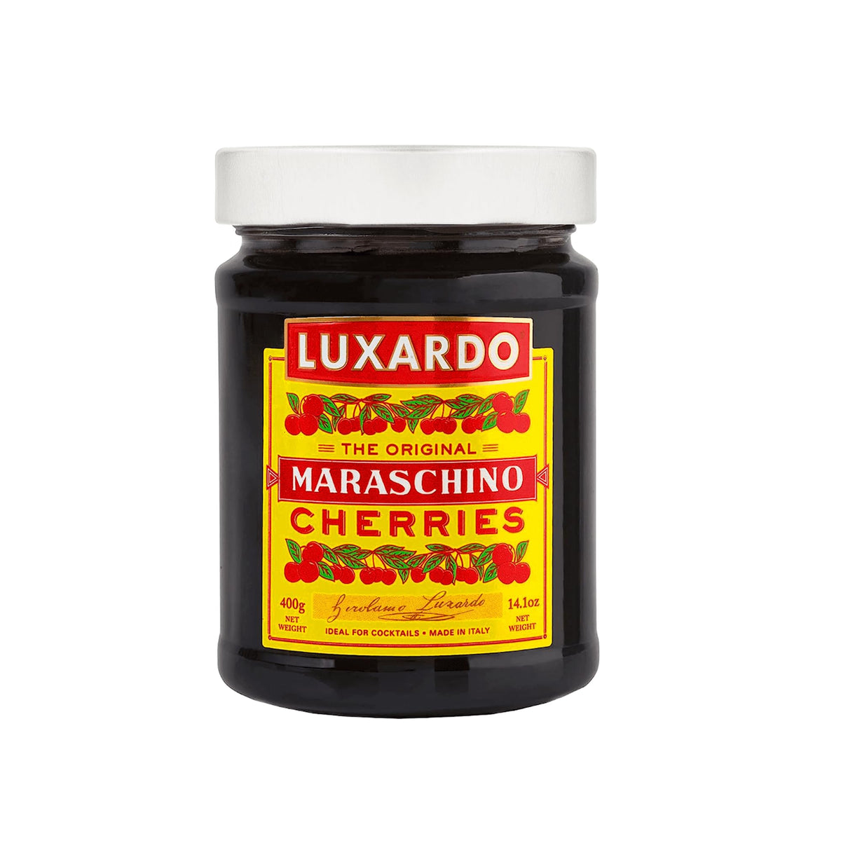 Luxardo Gourmet Cocktail-Maraschino-Kirschen | für Old Fashioned, Manhattan und Desserts | Verpackt in spezieller schützender Blisterverpackung, 400g Glas