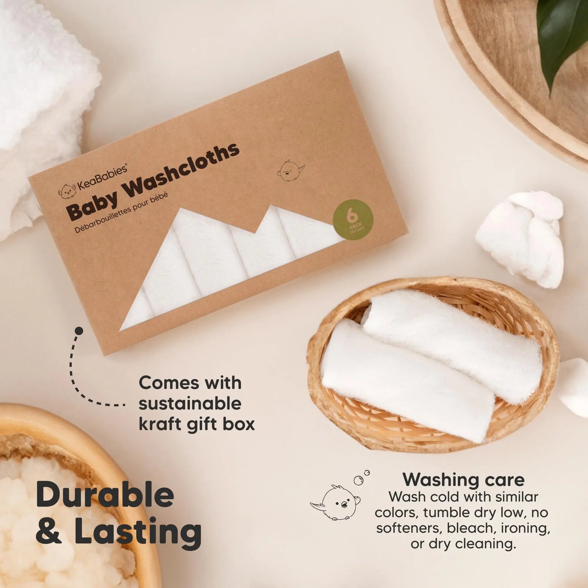 6-Pack Soft Baby Washcloths, Viscose from Bamboo - Kids, Newborn Bath Towels, Infant Shower, Toddler Reusable Face Towel, Gentle on Skin, Face Wash Cloths for Babies, 10x10 (White)
