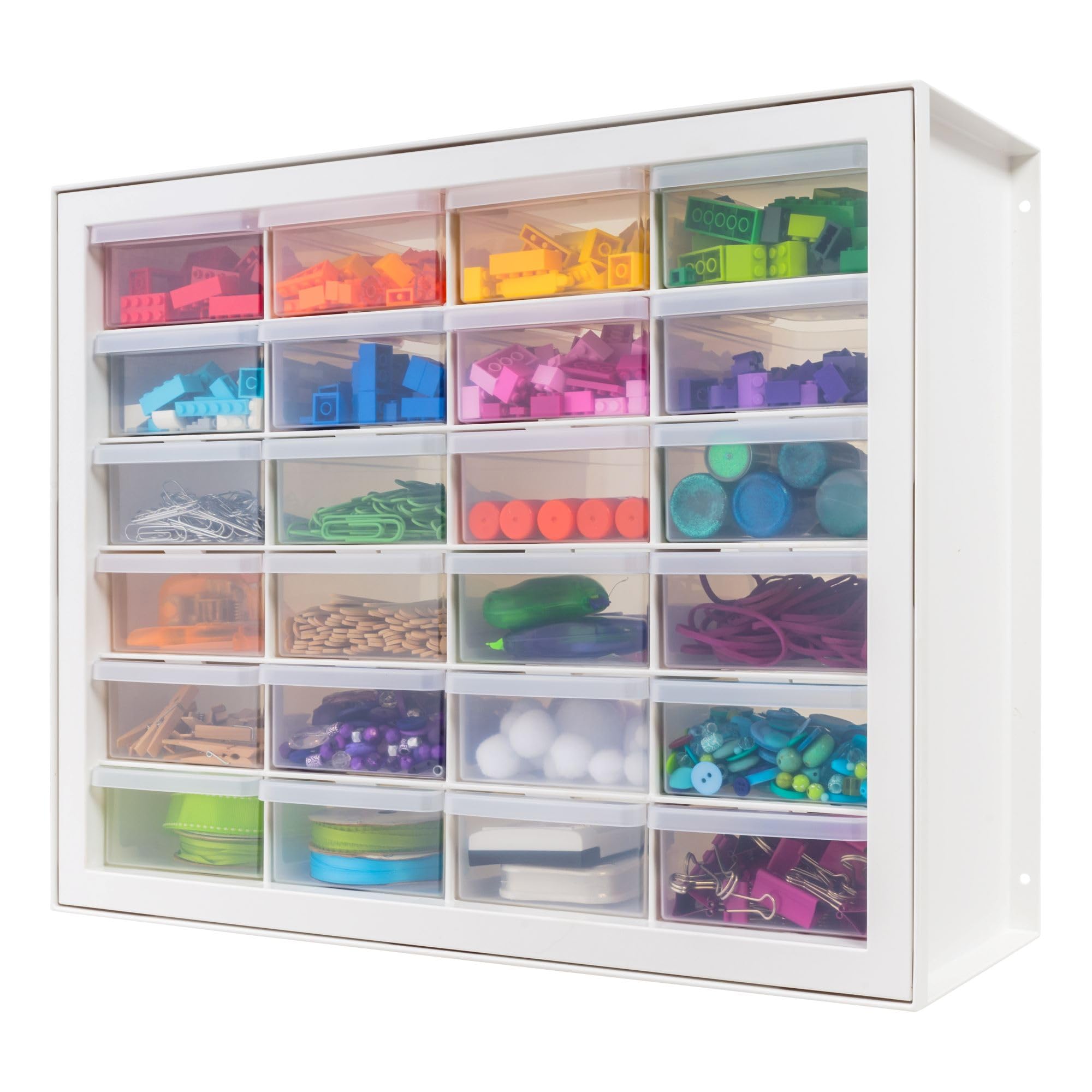 IRIS USA Kunststoff-Schubladen-Organizer, 24-Schubladen-Lehrer-Werkzeugkiste, Perlen-Kleinteile-Organizer-Schrank für Eisenwaren, Bastelarbeiten, Muttern, Schrauben, Werkzeuge, Aufkleber, Zuhause, Geschäft, Scrapbook, Kunst, Hobby, Garage – Weiß