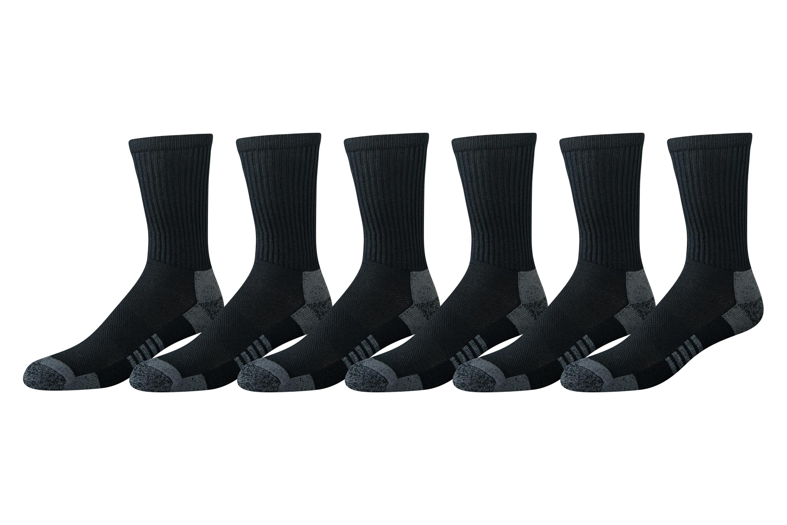 Amazon Essentials Herren Performance Cotton Socken mit Feuchtigkeitsregulierung, Athletic Crew, atmungsaktiv, 6 Paar, Schwarz, 8-12