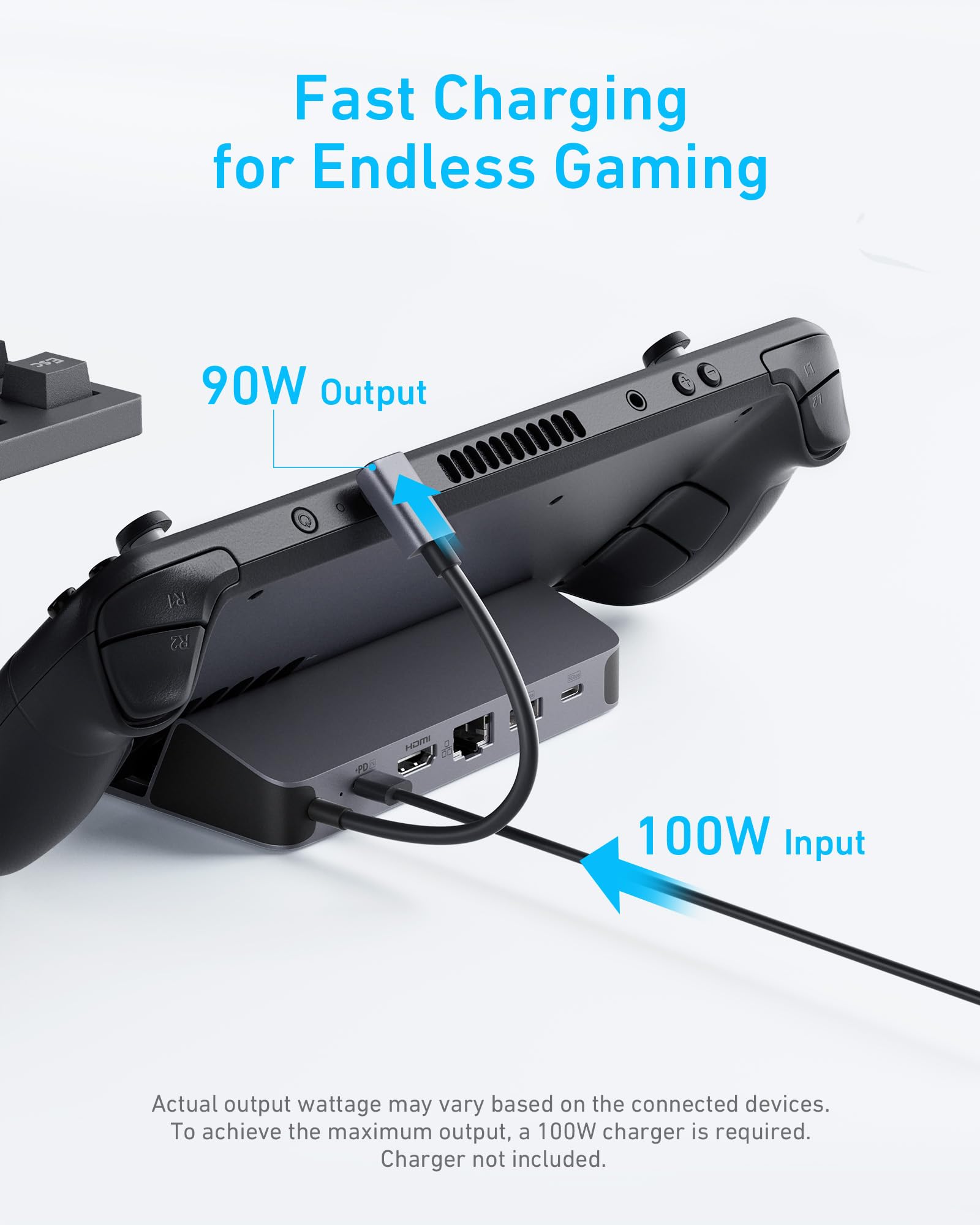 Anker Steam Deck Dock, Docking Station for Steam Deck (OLED)/ROG Ally/Legion Go, 6-in-1 USB C Hub with HDMI 4K@60Hz, 1Gbps Ethernet, 2 USB-A and 1 USB-C Port, 90W Fast Charging (Not for Rog Ally X)