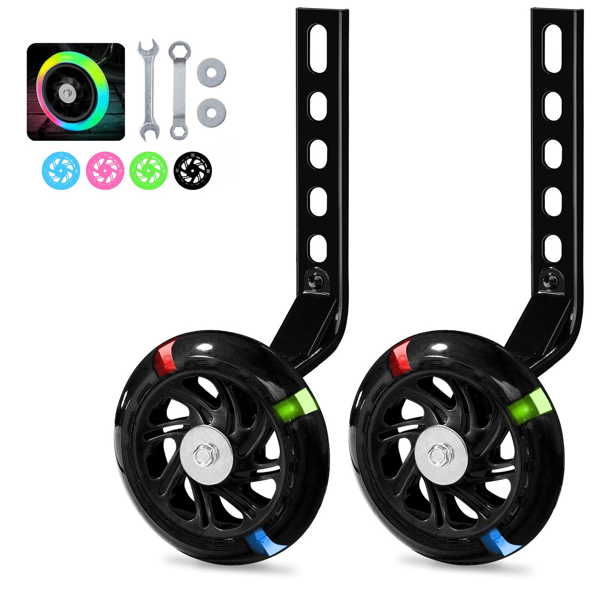 PRUNUS Flash BIKE Training Wheels for 12 14 16 18 20 Inch.Training Wheels for Kids Bike is Heavy Duty.Bicycle Training Wheel is Suitable Single Speed Bike