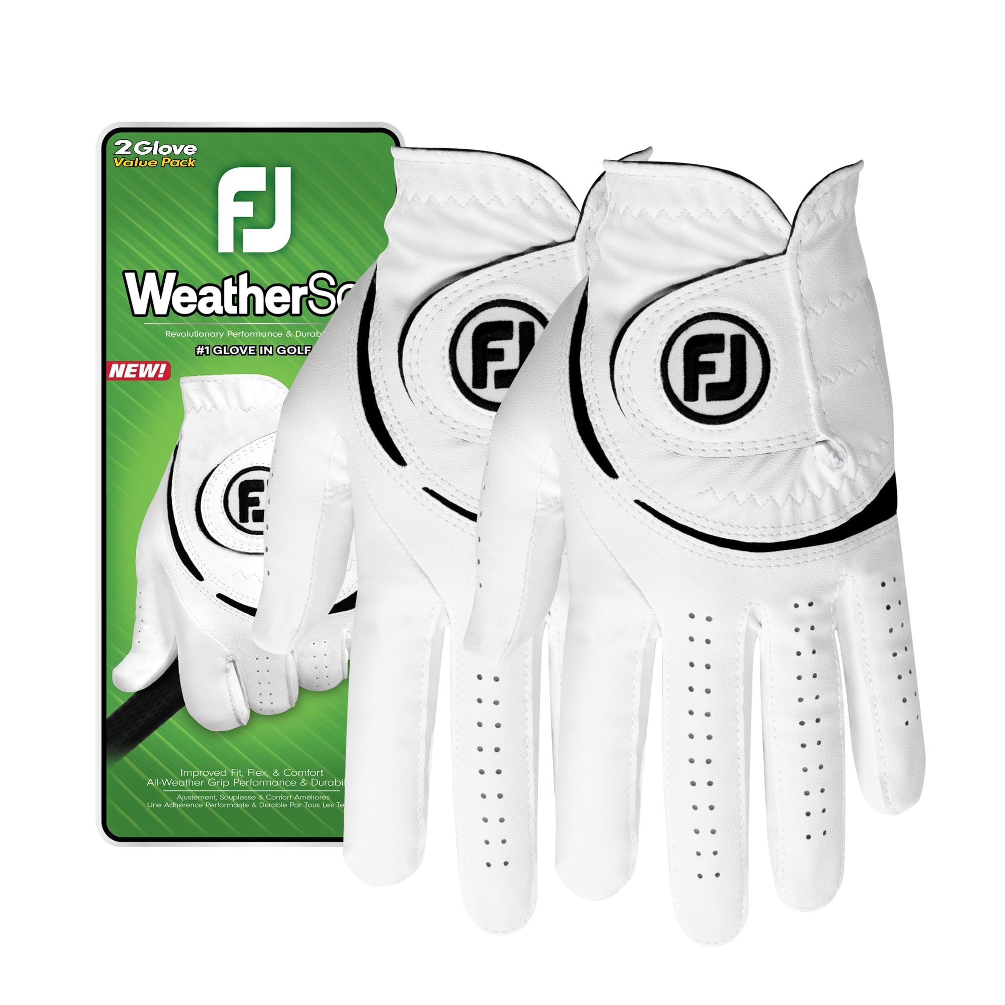 FootJoy Herren WeatherSof 2er Pack Golfhandschuh, Weiß, X-Large, Für linke Hand