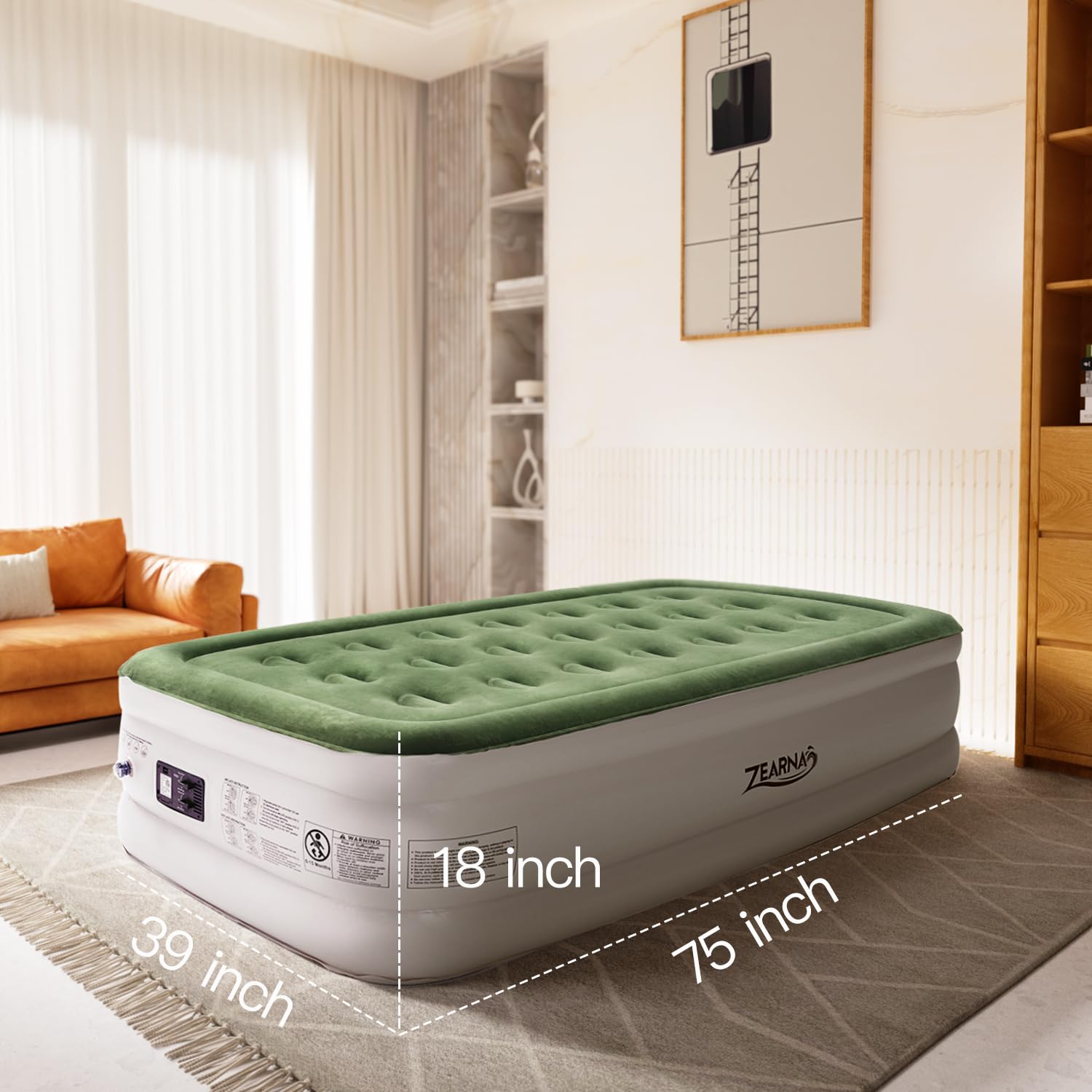 Zearna Air Mattress with Built in Pump - Upgraded Twin Blow Up Mattress, 2 Mins Quick Self Inflatable with Double Air Chamber,18"/550lbs Max, Strong Support, for Camping,Home,Guests,Portable Travel