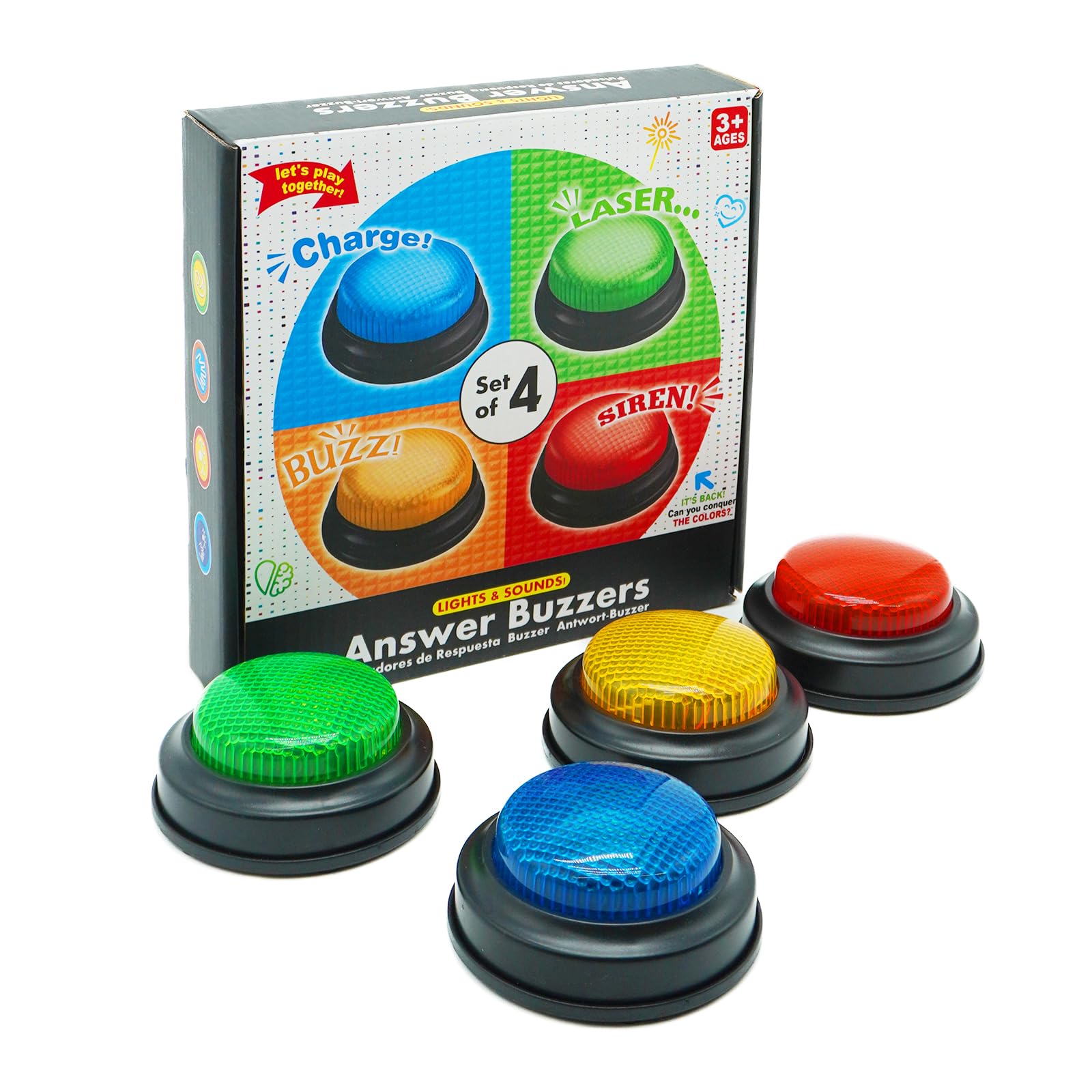 Gelabur 4er-Set Buzzer für Quizspiele, Antwort-Buzzer für Klassenzimmer, Familien-Fehde-Jeopardy-Buzzer, Spiel-Buzzer mit Licht und Sound für Klassenzimmer, Spielshow-Buzzer-Tasten