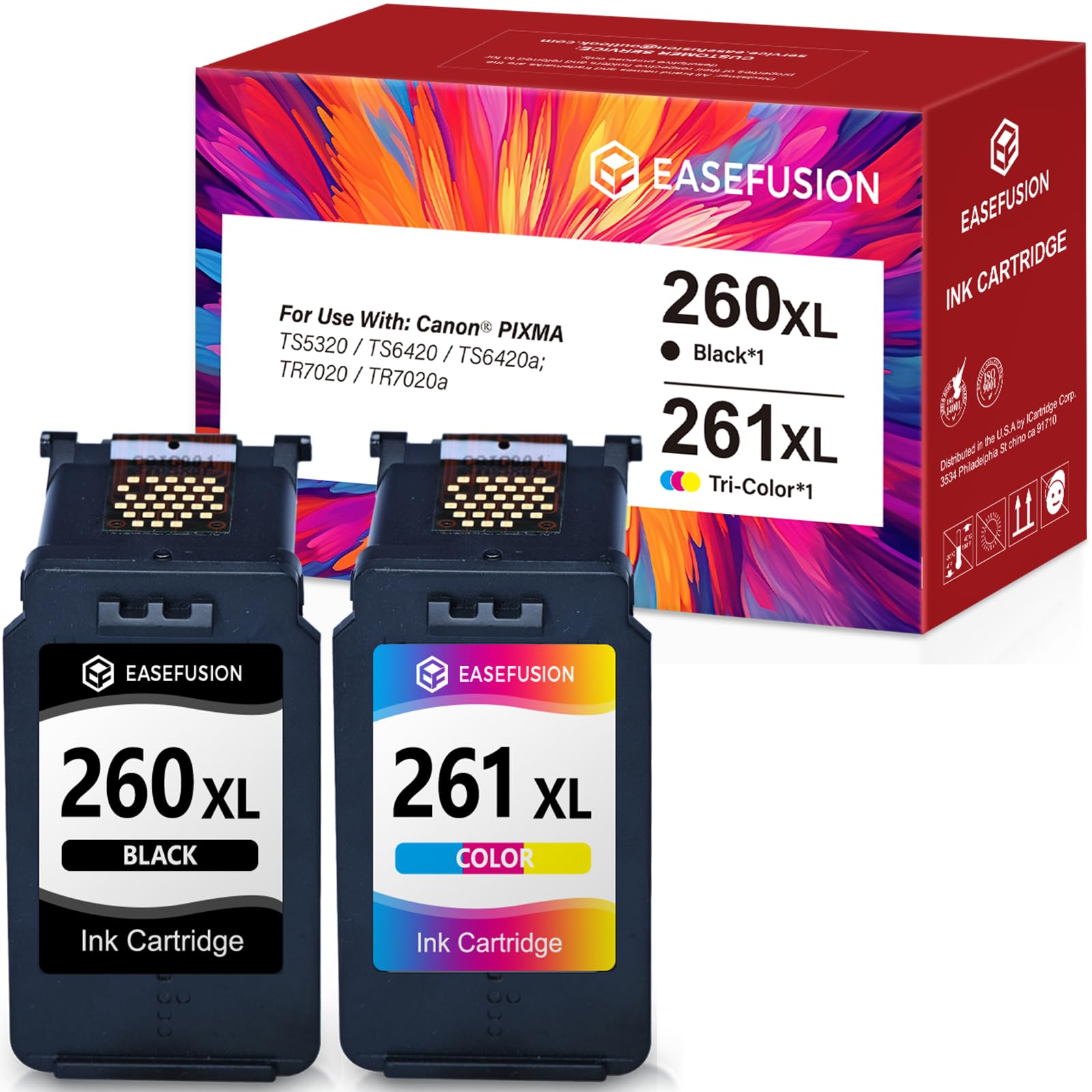EaseFusion 260XL 261XL بديل خراطيش حبر Canon 260 و 261 PG-260 CL-261 متوافق مع طابعات Canon Pixma TS6420a TS6420 TS6400 TR7020a TS5320 TR7000 TS5300 TR7020