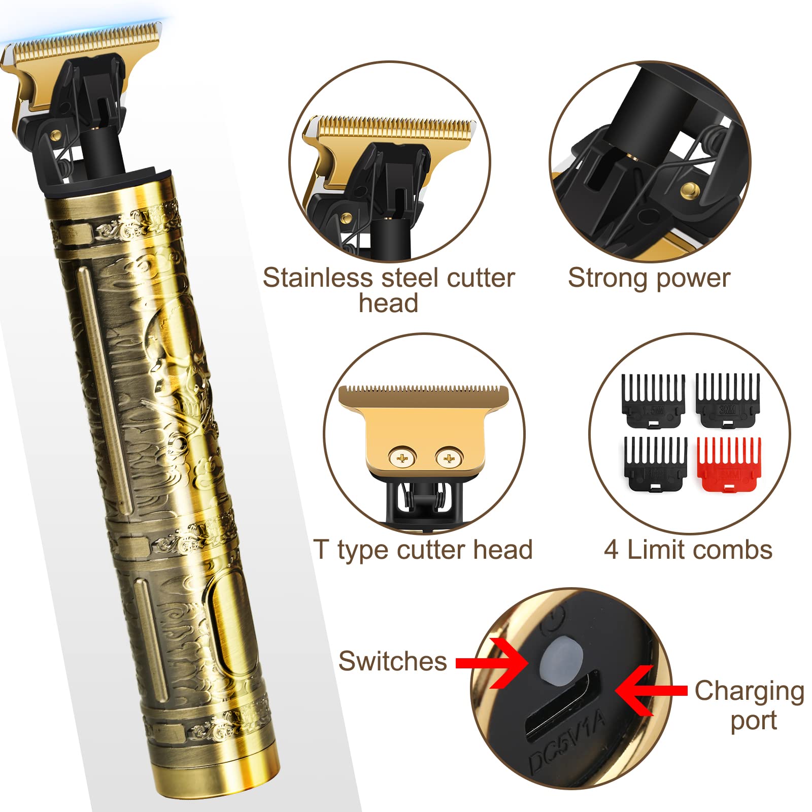 YOGINGO Professional Hair Trimmer for Men, Beard Trimmer Hair Clippers for Men, Cordless Rechargeable Hair Trimmer Metal Body Cutting Grooming Kit,Beard Shaver Barbershop
