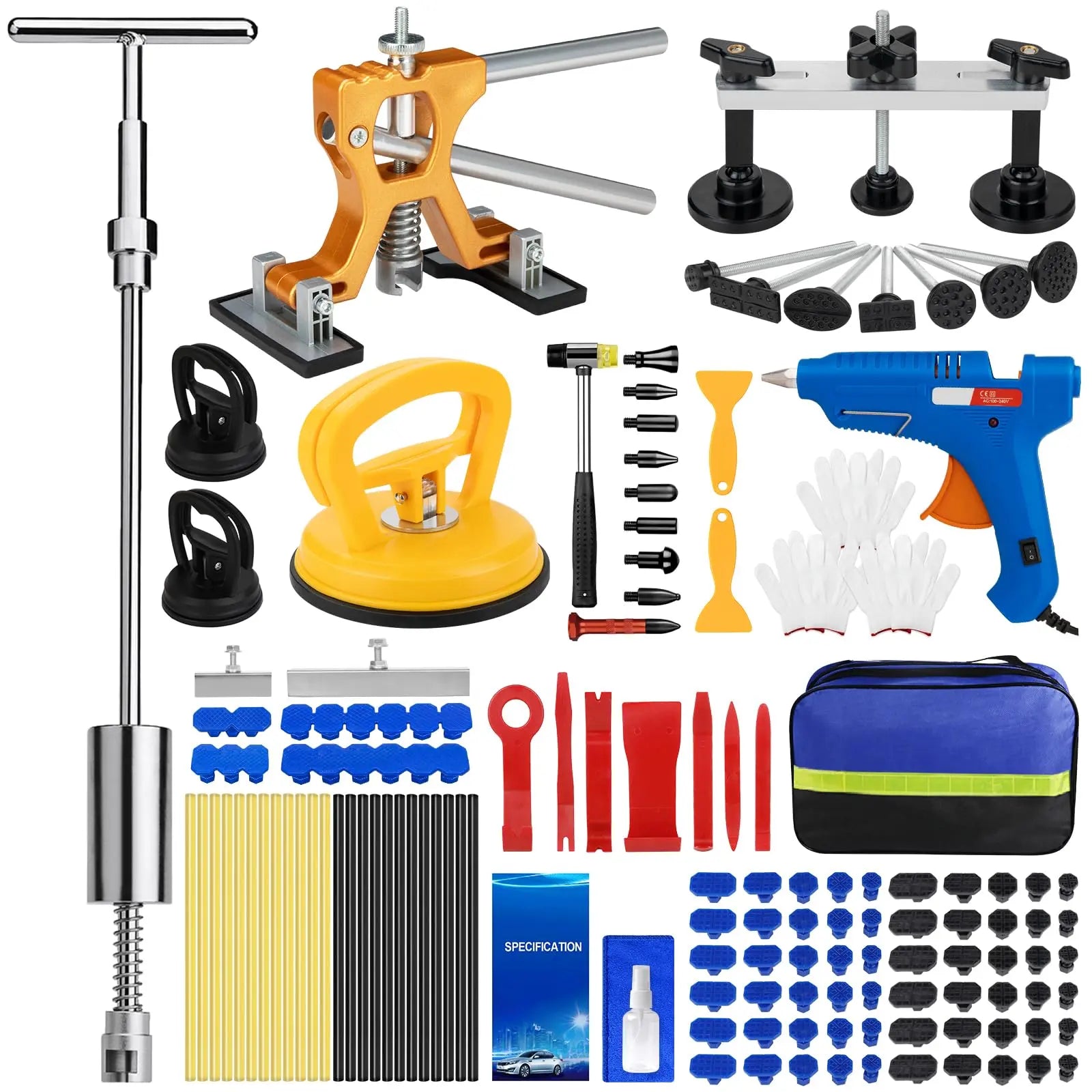 Car Dent Puller Kit, 135 PCS Paintless Dent Removal Kit, Car Dent Repair Kit with Slide Hammer 2 in 1 T-bar, Golden Lifter, Bridge Puller, Suction Cup, Dent Remover Tool for Car Hail Damage DIY Repair
