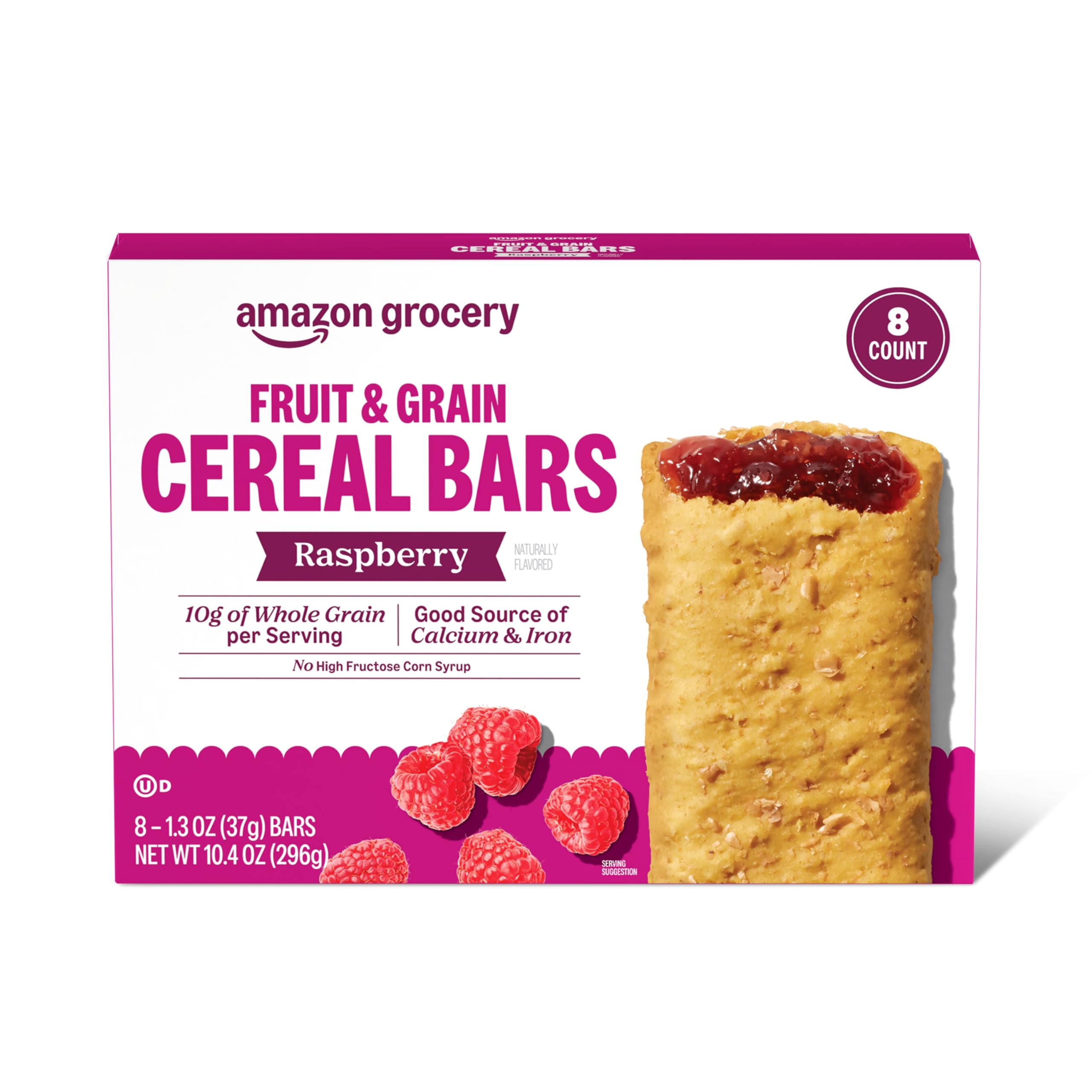 Amazon Lebensmittel, Frucht- & Getreide-Riegel, Himbeere, 36,8 g, 8 Stück (zuvor Happy Belly, Verpackung kann abweichen)