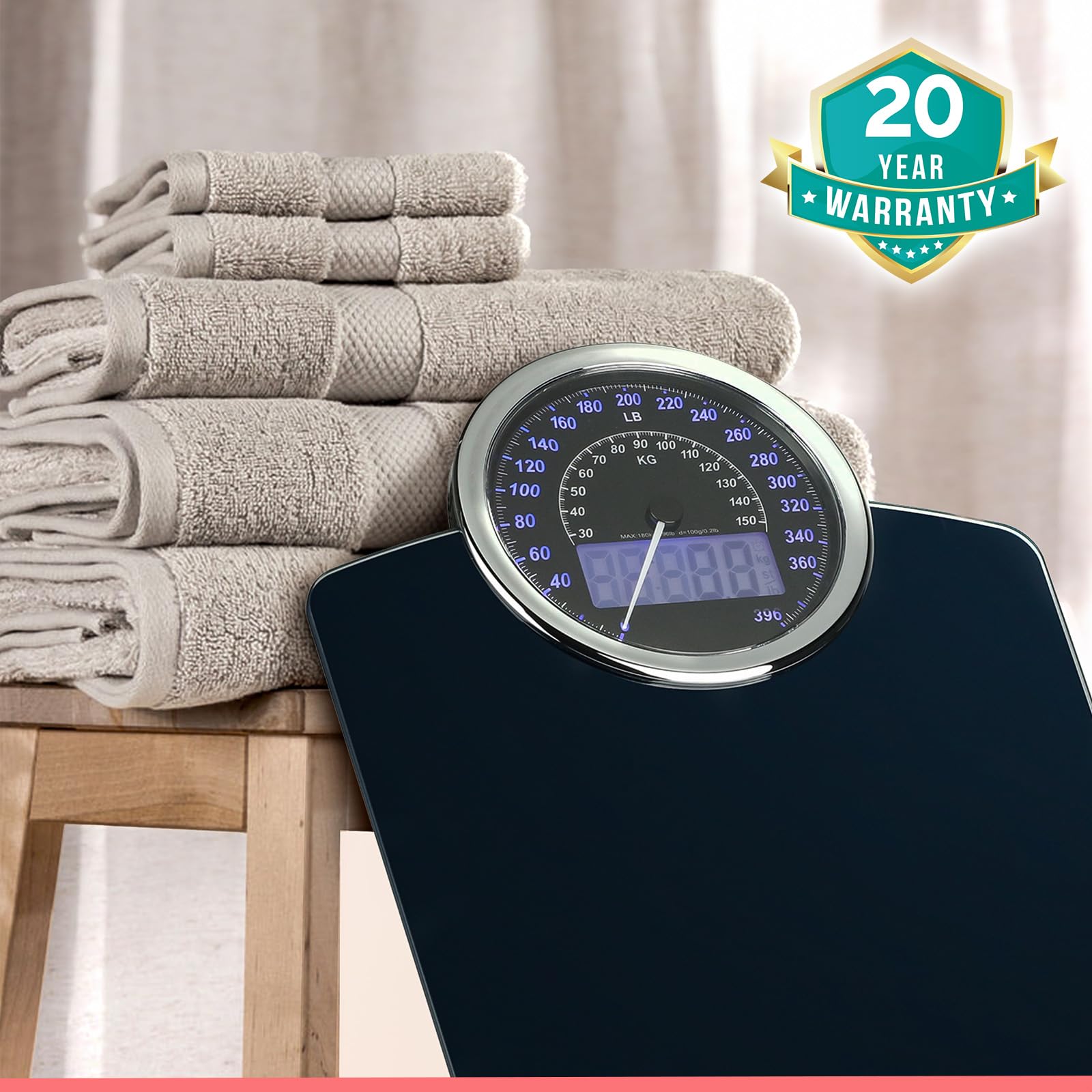 Adamson Hybrid 2-in-1 Analog & Digital Weighing Scale for Body Weight up to 400lbs - Thick Tempered Glass - Extra Large Display - Easy to Read Digital Bathroom Scale - New