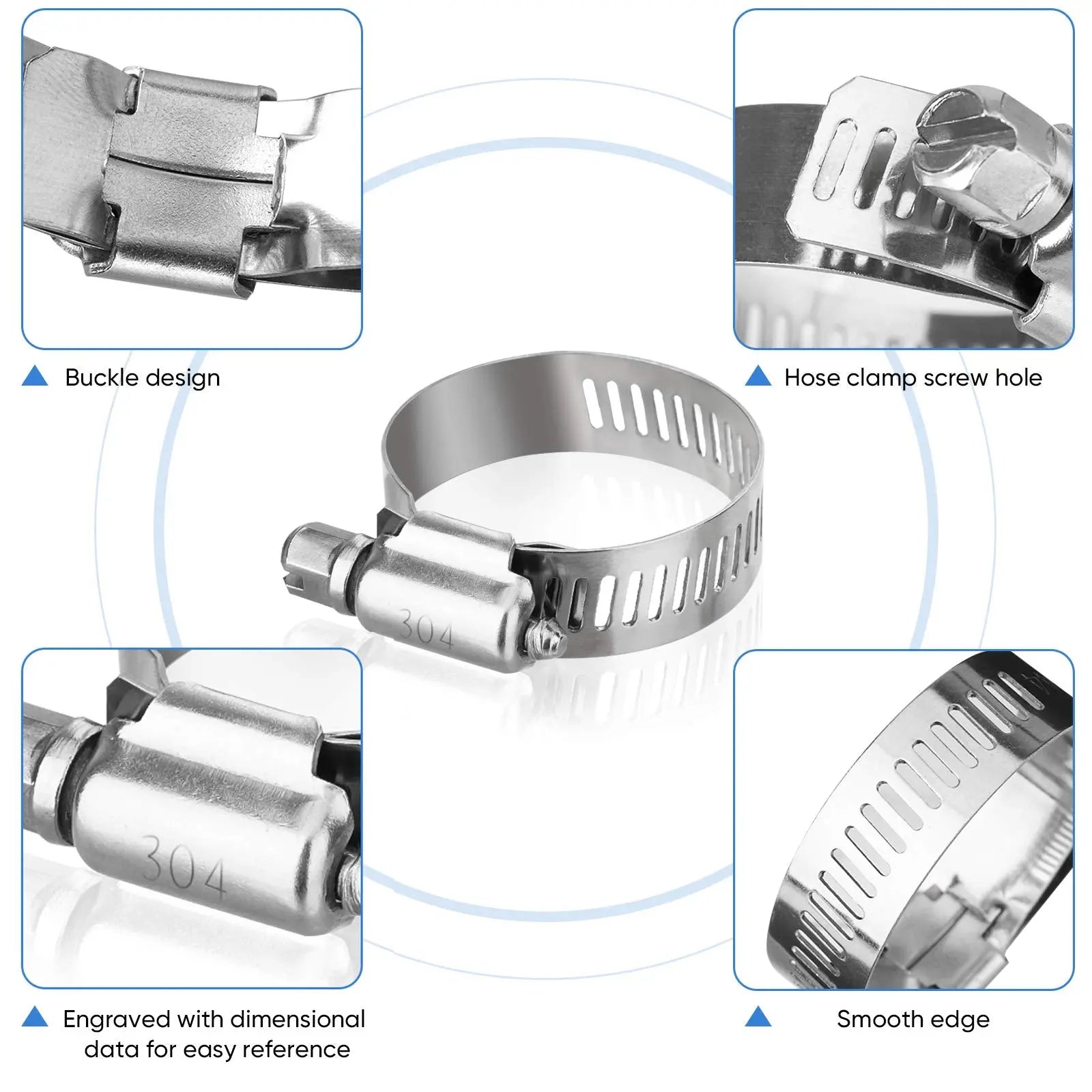 TICONN 40PCS Hose Clamp Set - 1/4''–1-1/8'' 304 Stainless Steel Worm Gear Hose Clamps for Pipe, Intercooler, Plumbing, Tube and Fuel Line