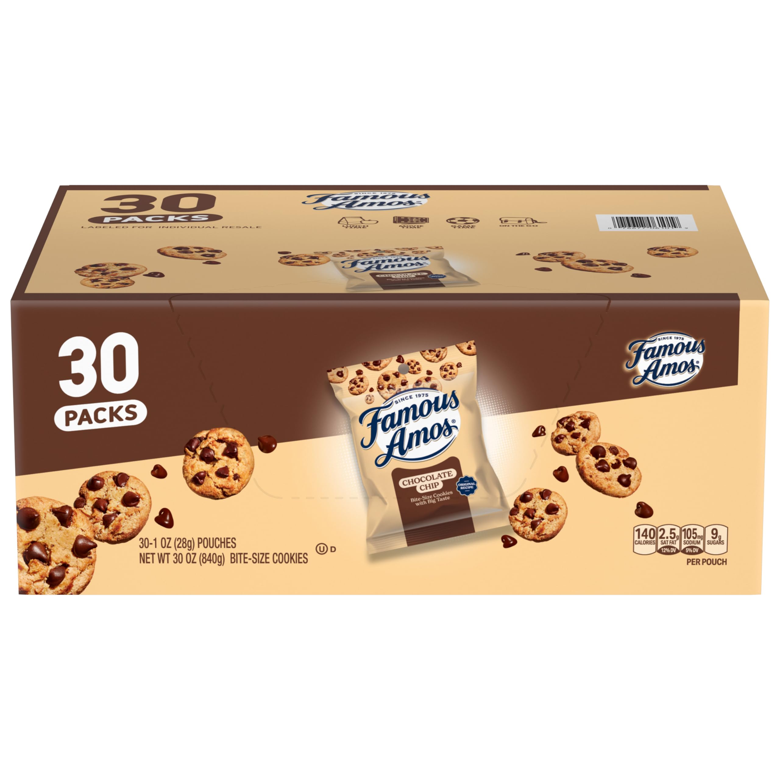 Famous Amos Original Recipe Chocolate Chip Bite-Size Cookies, 30er-Pack Box, 30 oz