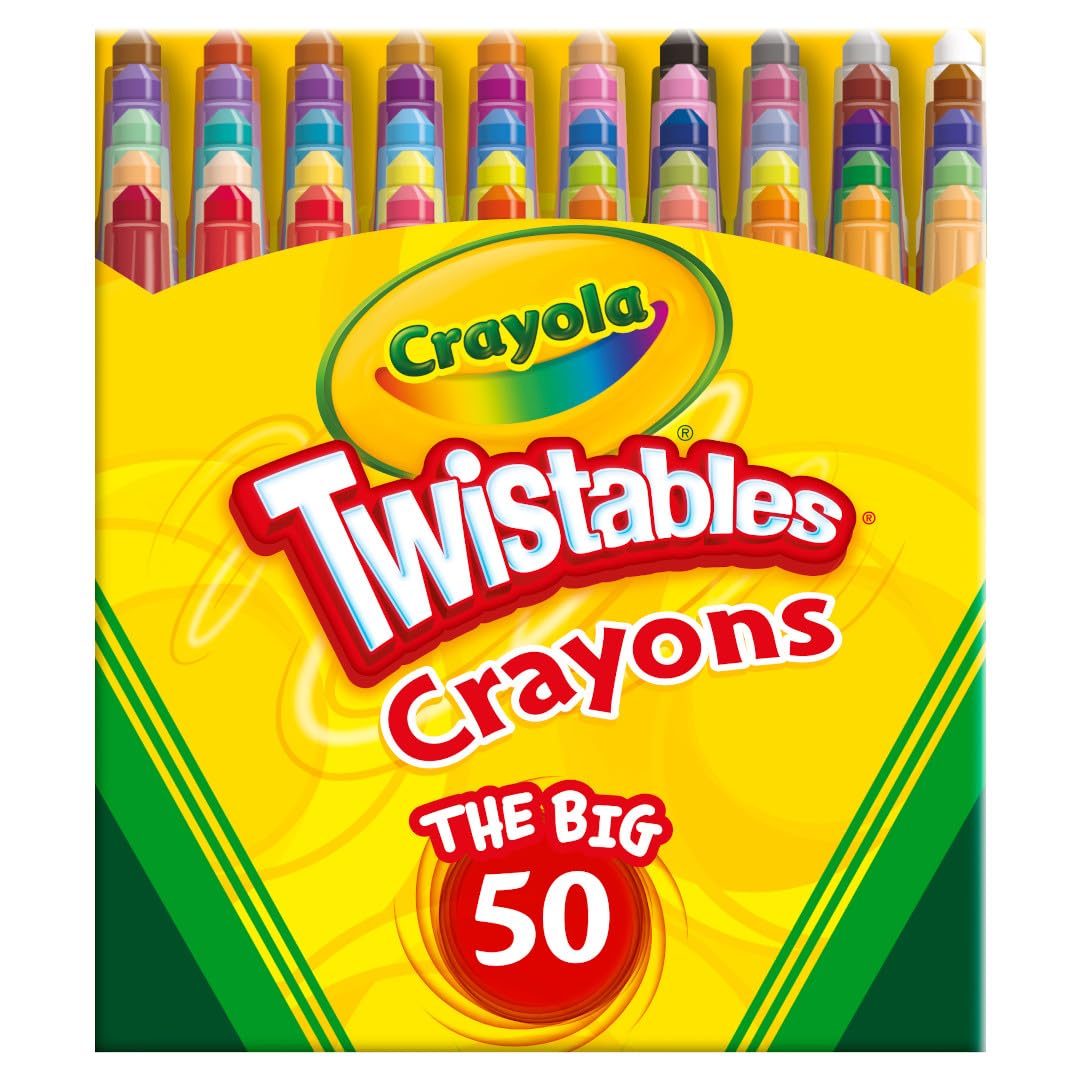 Crayola Mini Twistables Buntstifte für Kinder (50 Stück), niedliche Schulartikel für Mädchen & Jungen, Kleinkind-Buntstifte für Malbücher, Geschenke zur Einschulung für Kinder