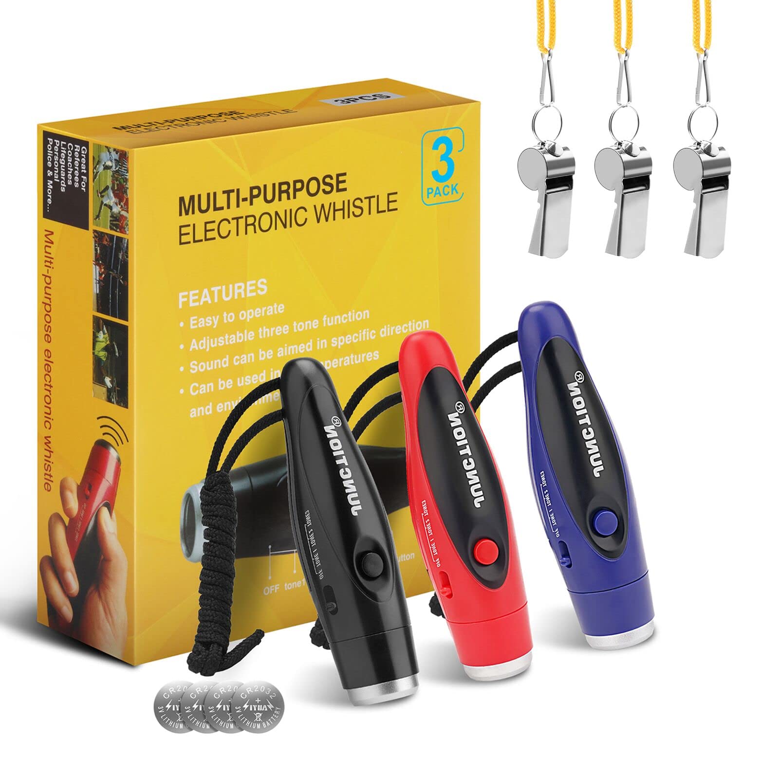 Elektronische Pfeife, 3er-Pack Handheld Elektronische Pfeifen Elektrische Pfeife mit Umhängeband, Dreifach-Ton, Hohe Lautstärke, Outdoor-Sportpfeife für Trainer, Schiedsrichter, Sportlehrer
