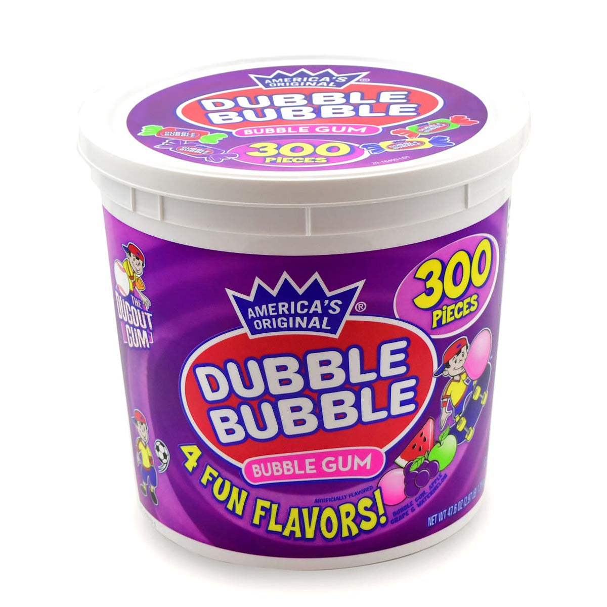 Tootsie Roll Dubble Bubble Kaugummi – 300 einzeln verpackte Frucht- und Kaugummis in wiederverschließbarer Dose – Original, Wassermelone, Apfel und Traube – Erdnuss- und glutenfrei, 1350 g